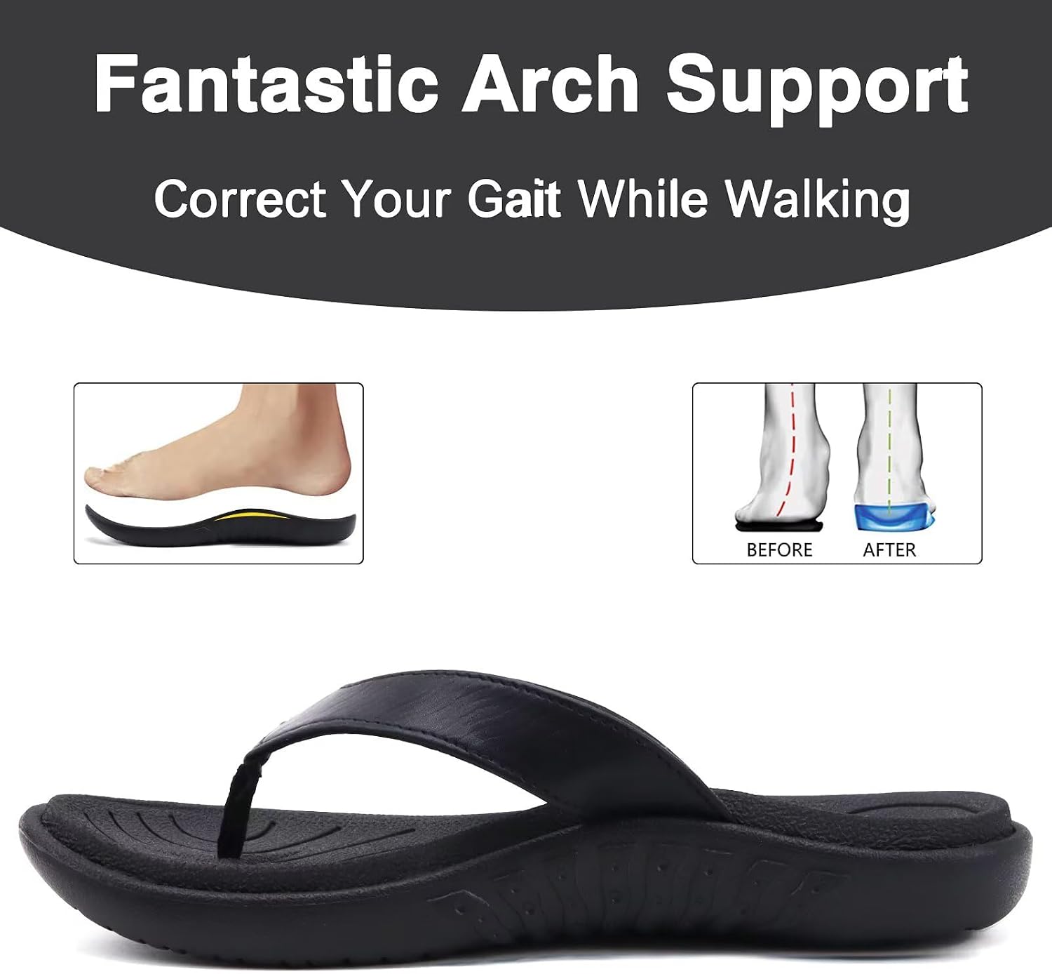 Detalle de jiajiale Flip Flops Damen – Orthopädische Leder Stoff Slipper mit rutschfester Sohle