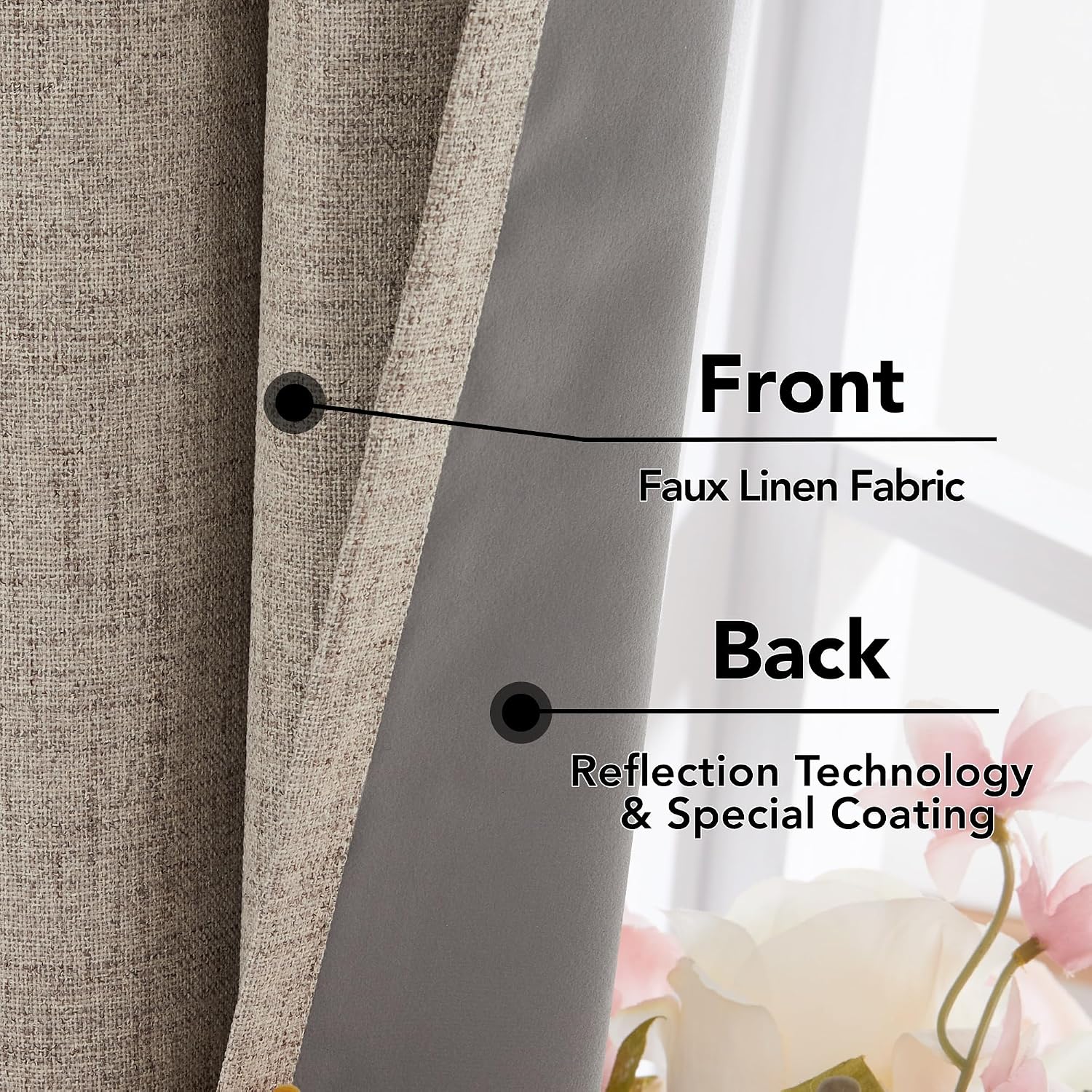 Detalle 2 de Deconovo Faux Linen Full Blackout Curtains 90 Inch Drop – Two Panel Eyelet Pair