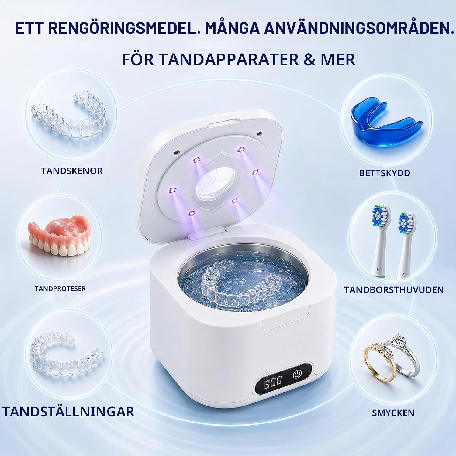 Detalle de ZORVENIX ultraljudsrengörare 49 kHz, 340 ml med UV-ljus och fyra lägen