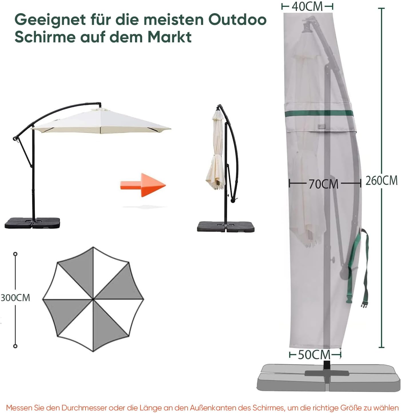 Detalle 2 de Sekey housse de protection pour parasol déporté de 2 à 4 m, 100% polyester imperméable gris clair