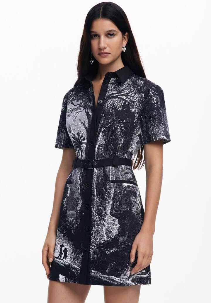 Detalle de Desigual vestito casual donna 25swvw96: stile arty, taglio corto e colletto da camicia