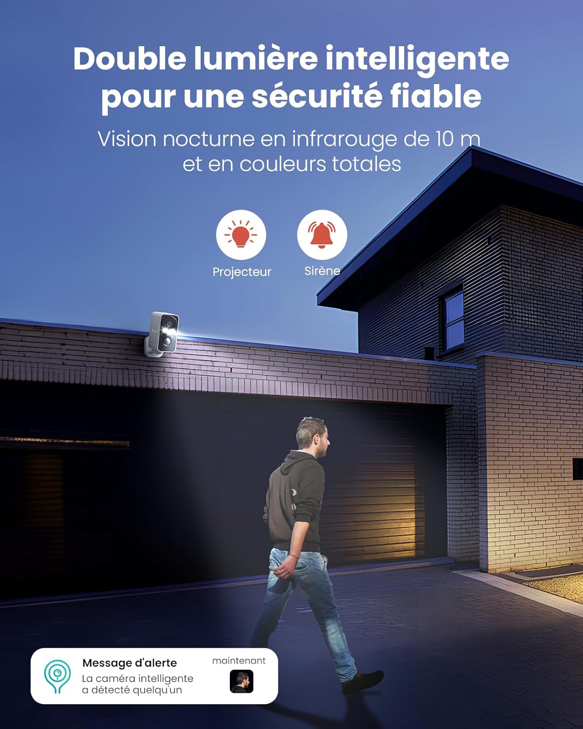 Thumbnail 3 de CAMSTRO 2 caméras extérieures 2K sans fil Wi-Fi 2,4 GHz, vision nocturne couleur, PIR et audio bidirectionnel