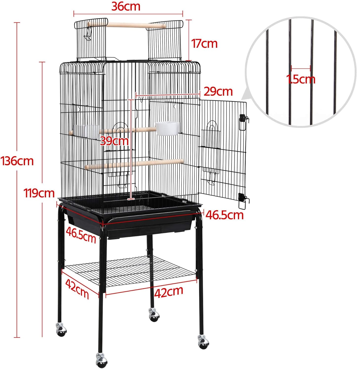 Detalle de Yaheetech Parrot Cage 47in play top