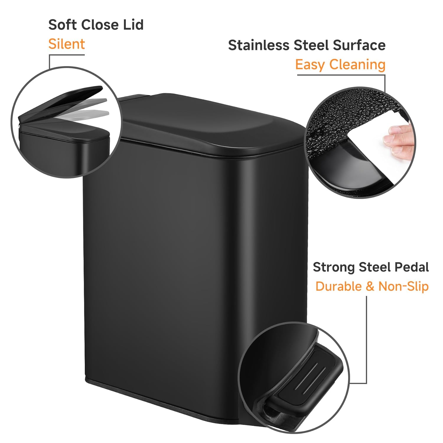 Detalle de TIPGO Slim Bathroom Trash Can 6 L 🗑