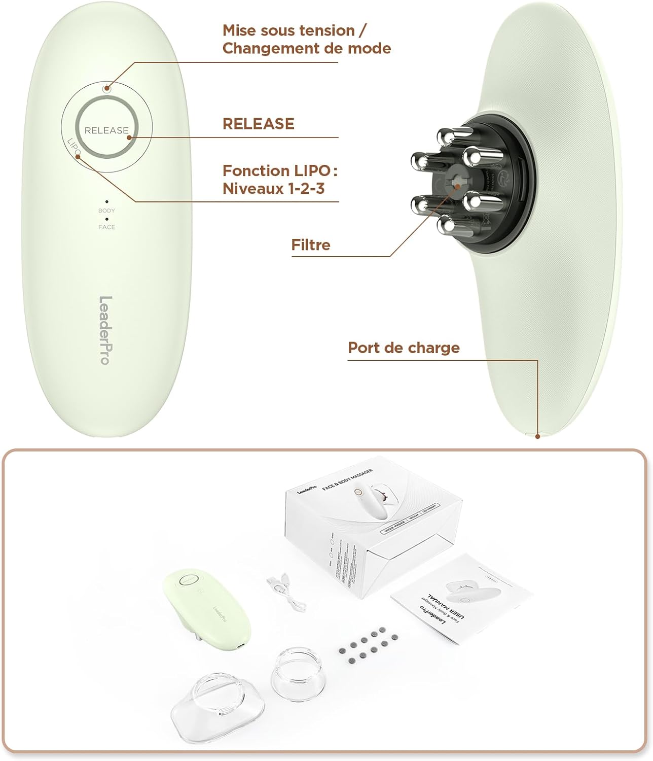 Detalle de Masseur Anti Cellulite Électrique à Ventouse, EMS et Lumière Rouge – 3 Niveaux d’Intensité, 2 Ventouses