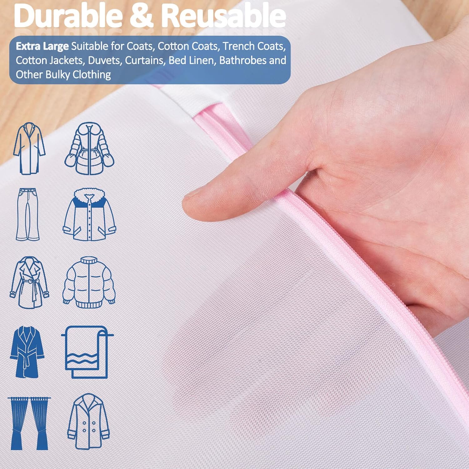 Detalle de Dmjia großer Netz-Wäschesack (90 x 110 cm) mit Reißverschluss – 2er-Set für Feinwäsche & Reise