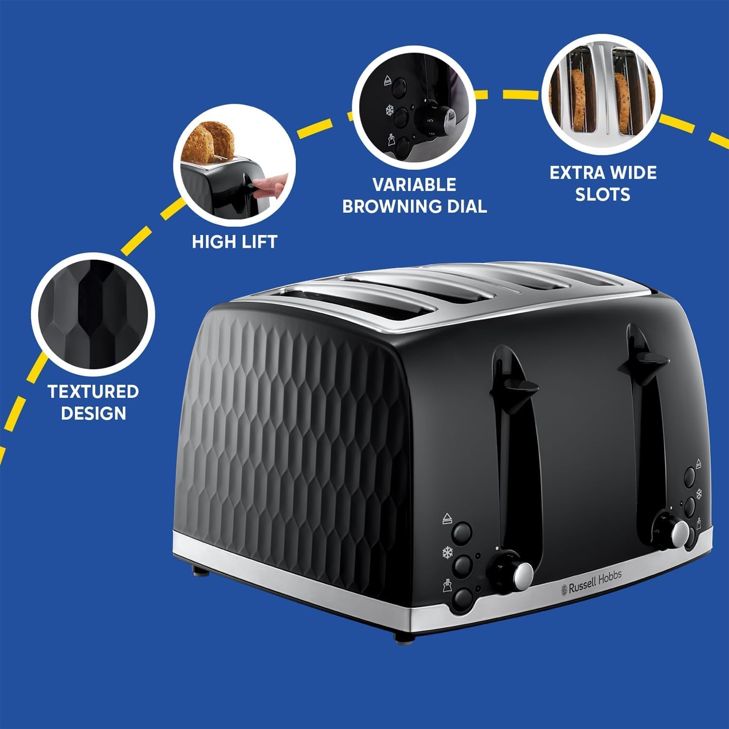 Detalle de Russell Hobbs Honeycomb 4 Slice Toaster (26071) with Independent Wide Slots