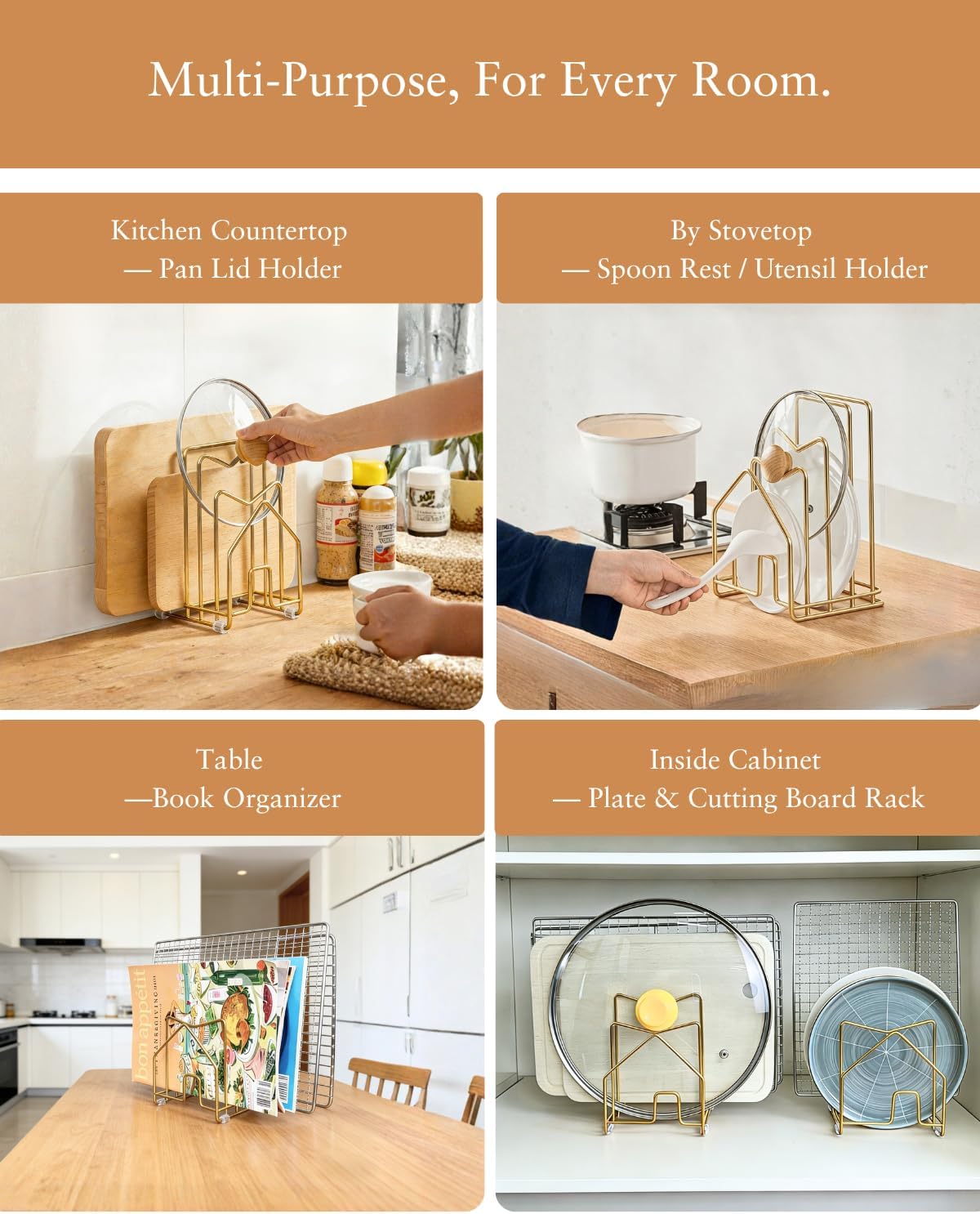 Detalle de LINFIDITE 2er Pack: Schneidebrett-Halter aus Edelstahl – kompakter Organizer & Ständer für Topfdeckel, Bretter und mehr