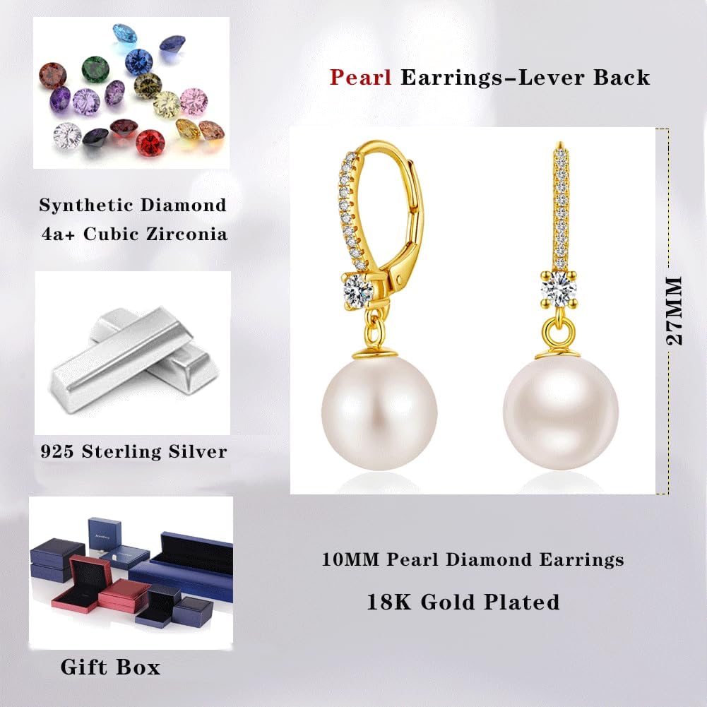 Thumbnail 6 de jiamiaoi Perlenohrringe aus 925 Silber, 18Kt Weißgold plattiert – mit Perlen (8–10 mm)