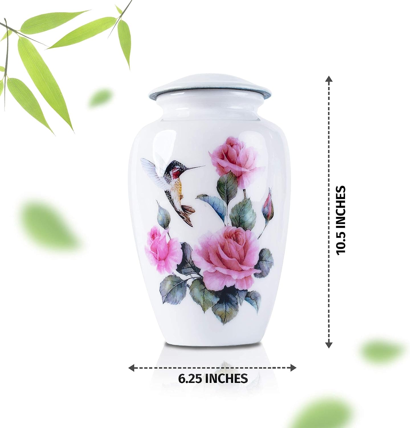 Detalle 2 de BOLD & DIVINE Hummingbird Printed Large Adult Cremation Urn (200 cu in) with Velvet Bag
