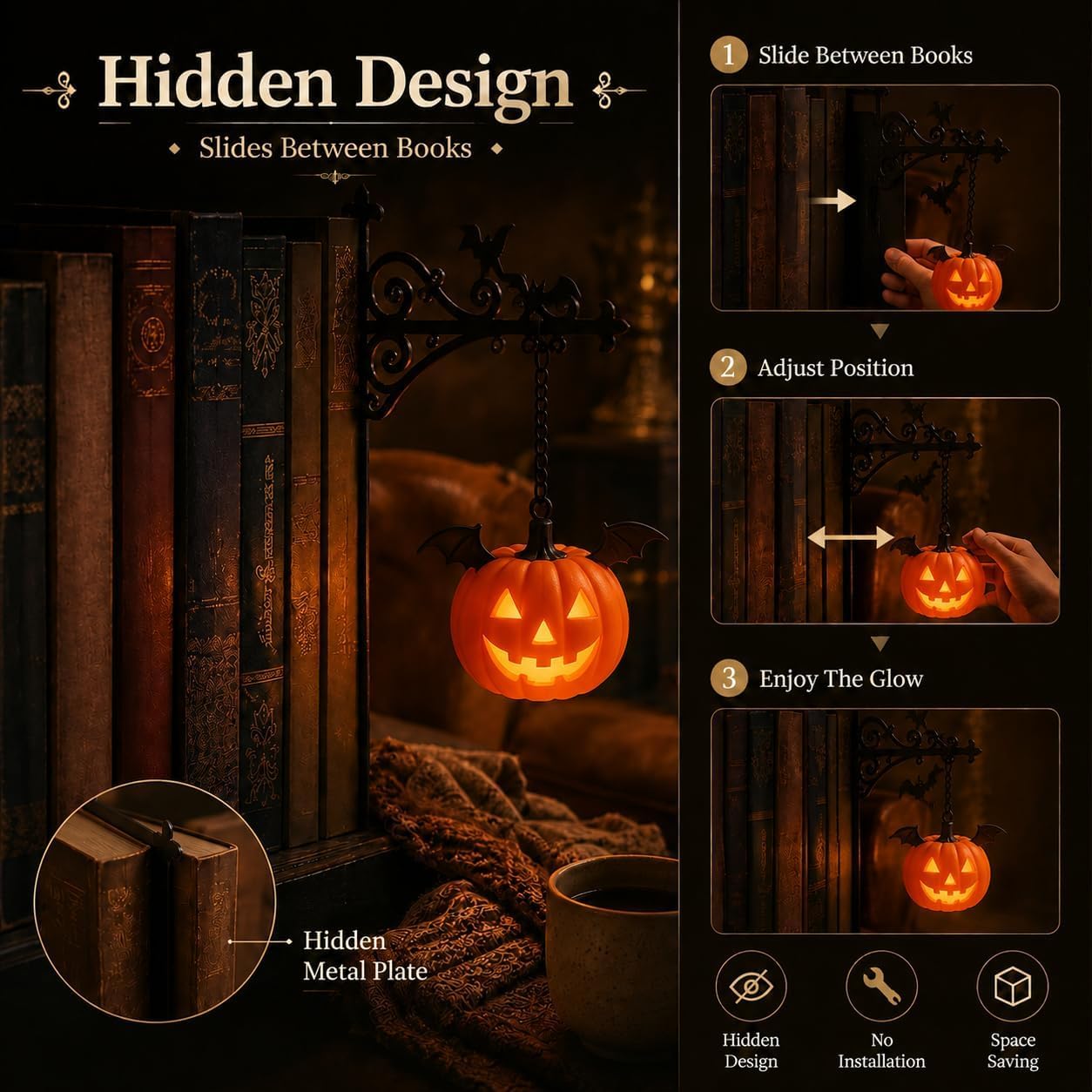 Thumbnail 6 de rohxizw Bookshelf Lamp, Vintage Iron Lantern with Warm LED Night Light
