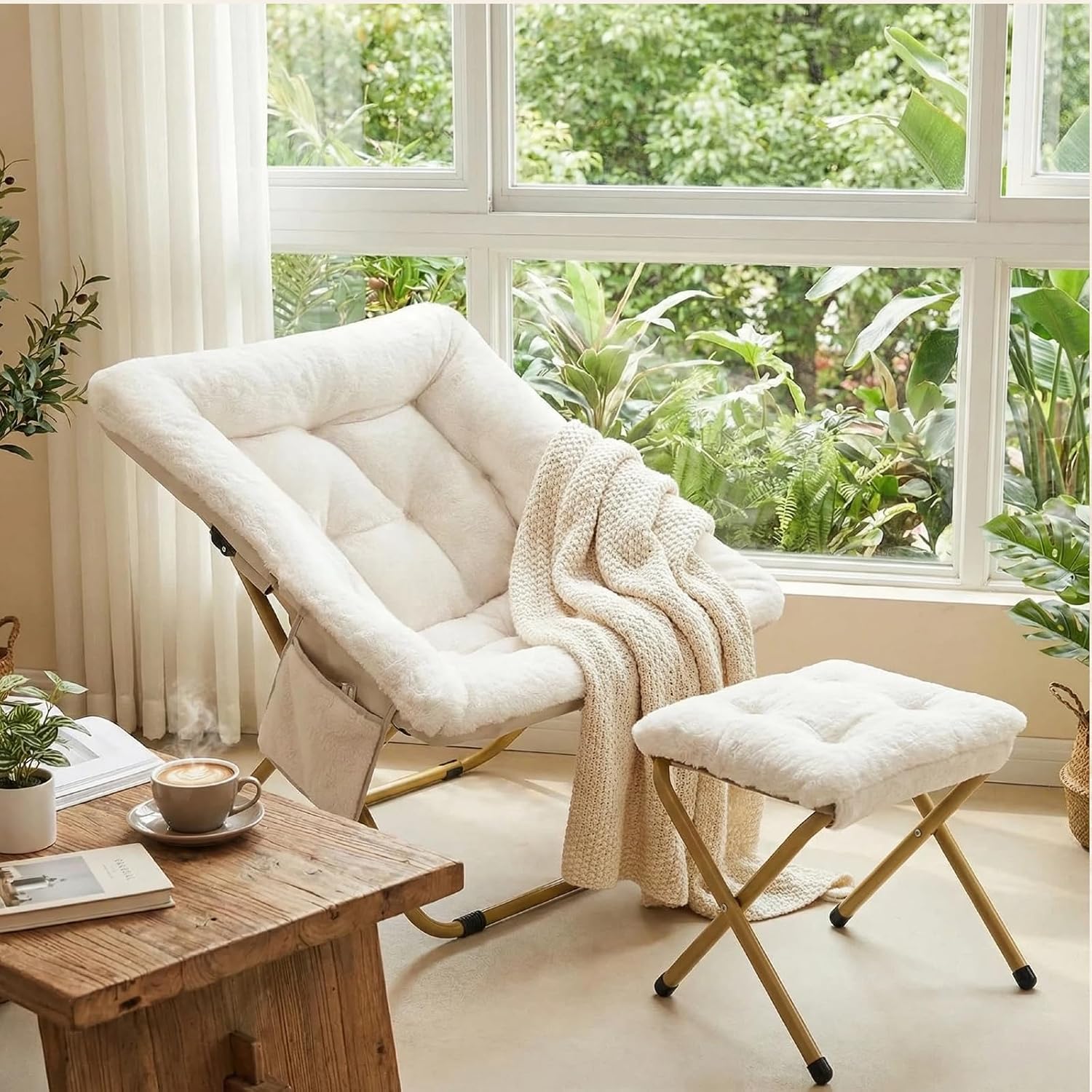 Detalle de Clevich ZD-T1014+C01017A loungestoel met voetensteun, imitatiebont