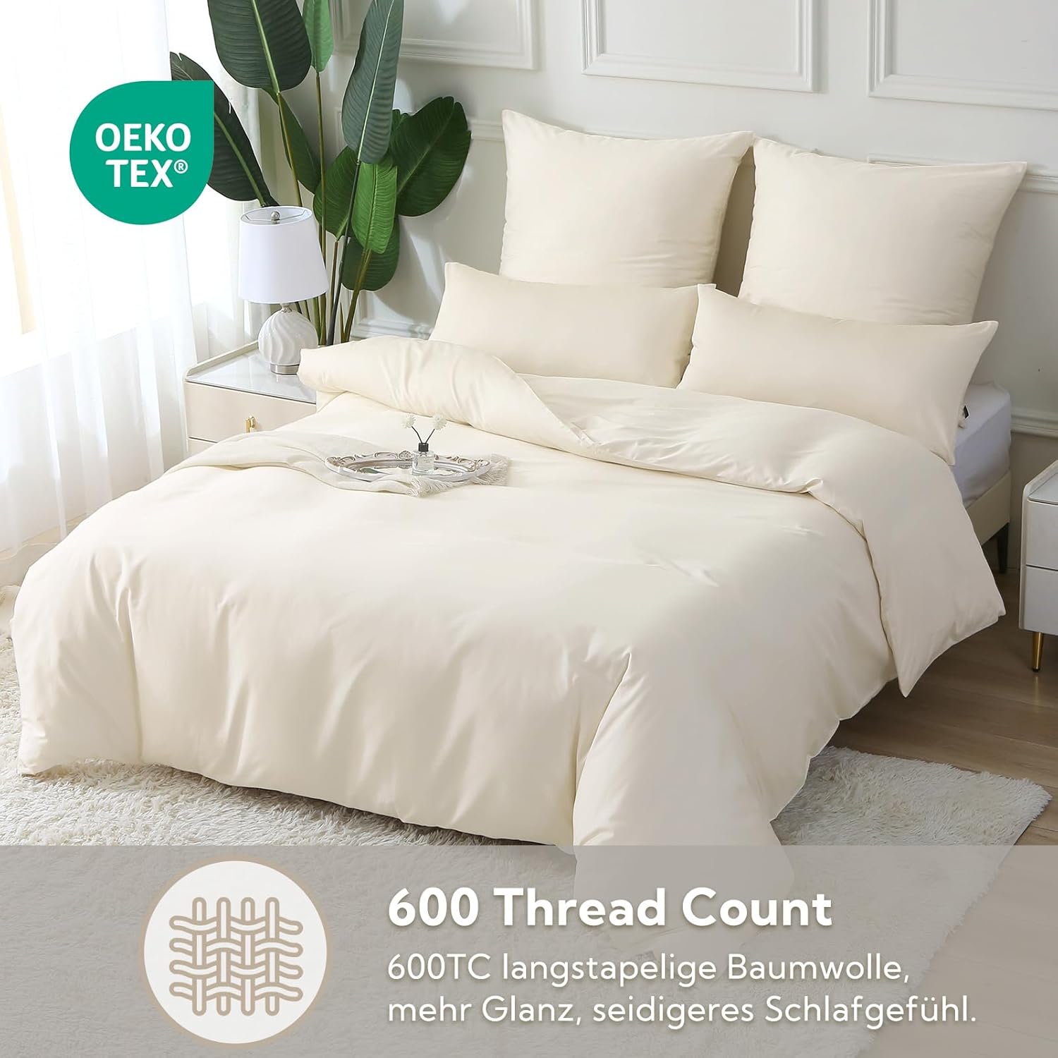 Thumbnail 2 de SOULFUL Satin Bettwäsche 135x200 (4-teilig) 100% langstapelige Baumwolle in Beige