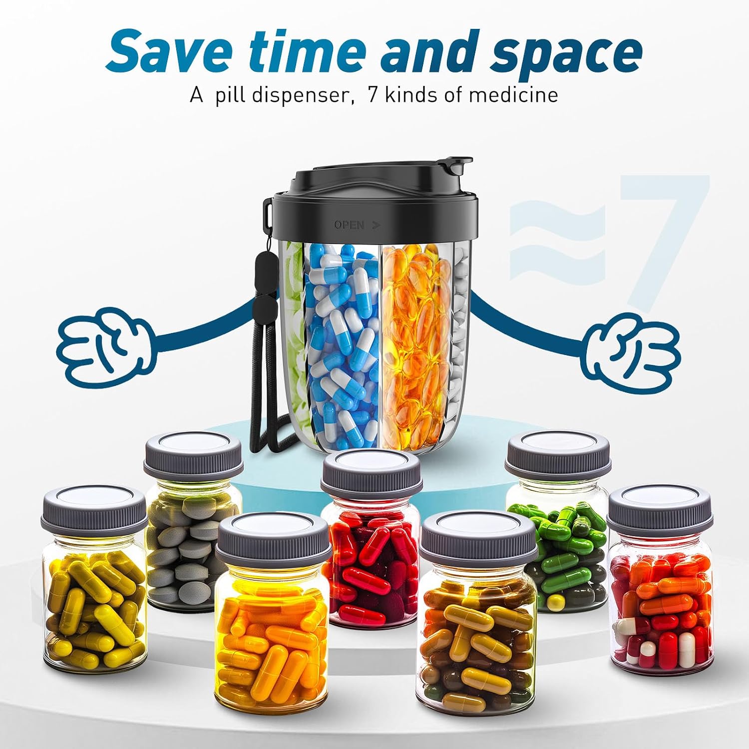 Detalle 2 de Pill Organizer 7‑compartment pill dispenser for travel 💊
