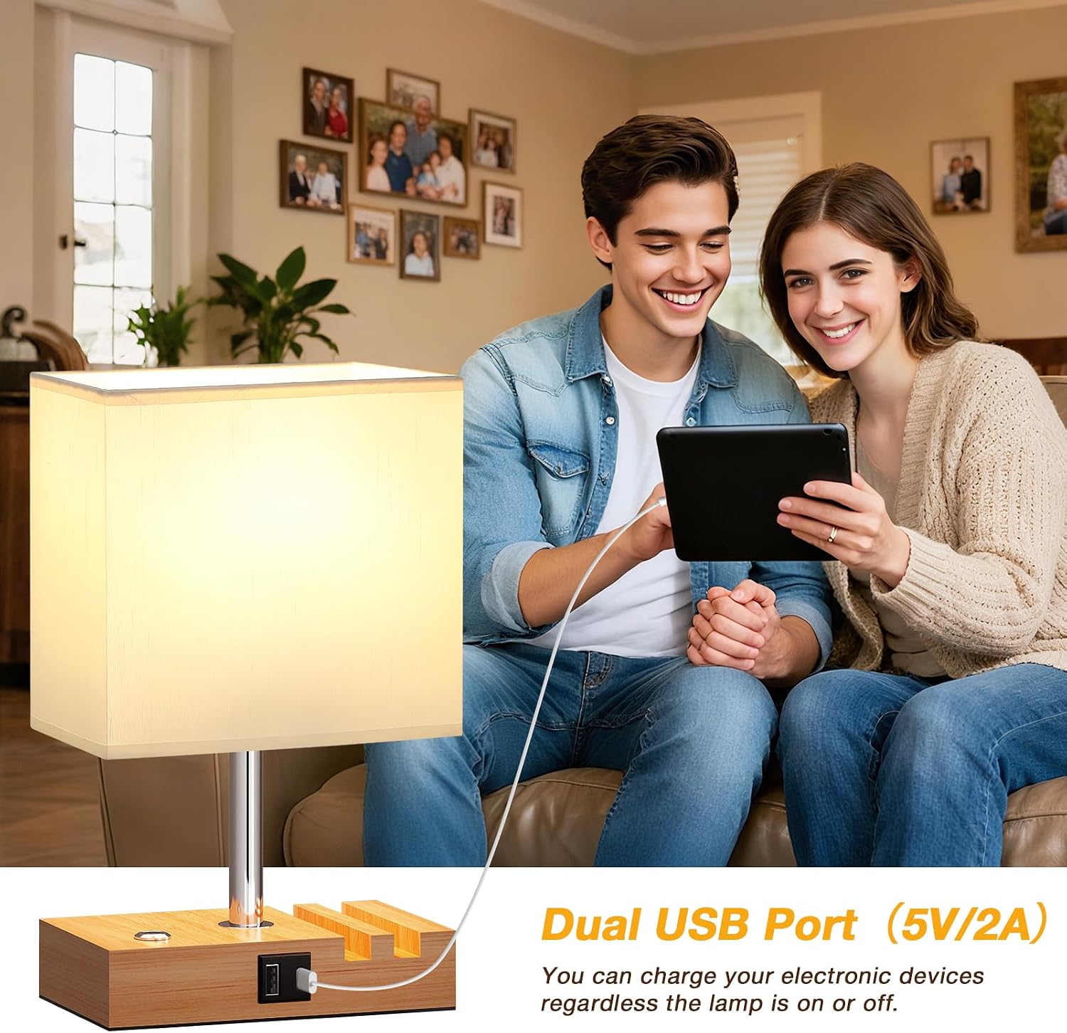 Thumbnail 2 de PreeOtti Bedside Wooden Lamp with USB A+C ports