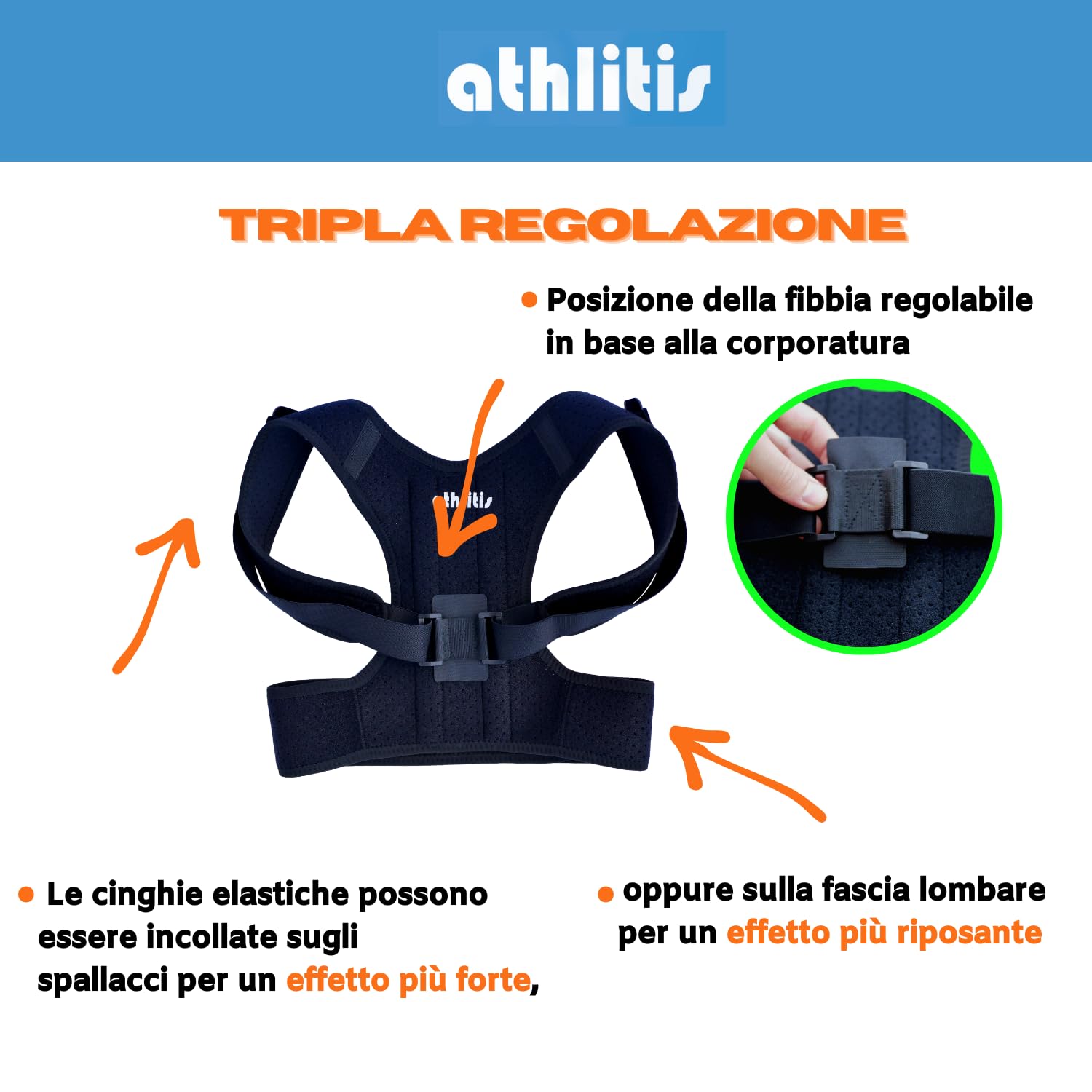 Detalle de athlitis Correttore Postura Uomo Donna con busto ortopedico, fascia regolabile per spalle e schiena (DISP. MEDICO CE)