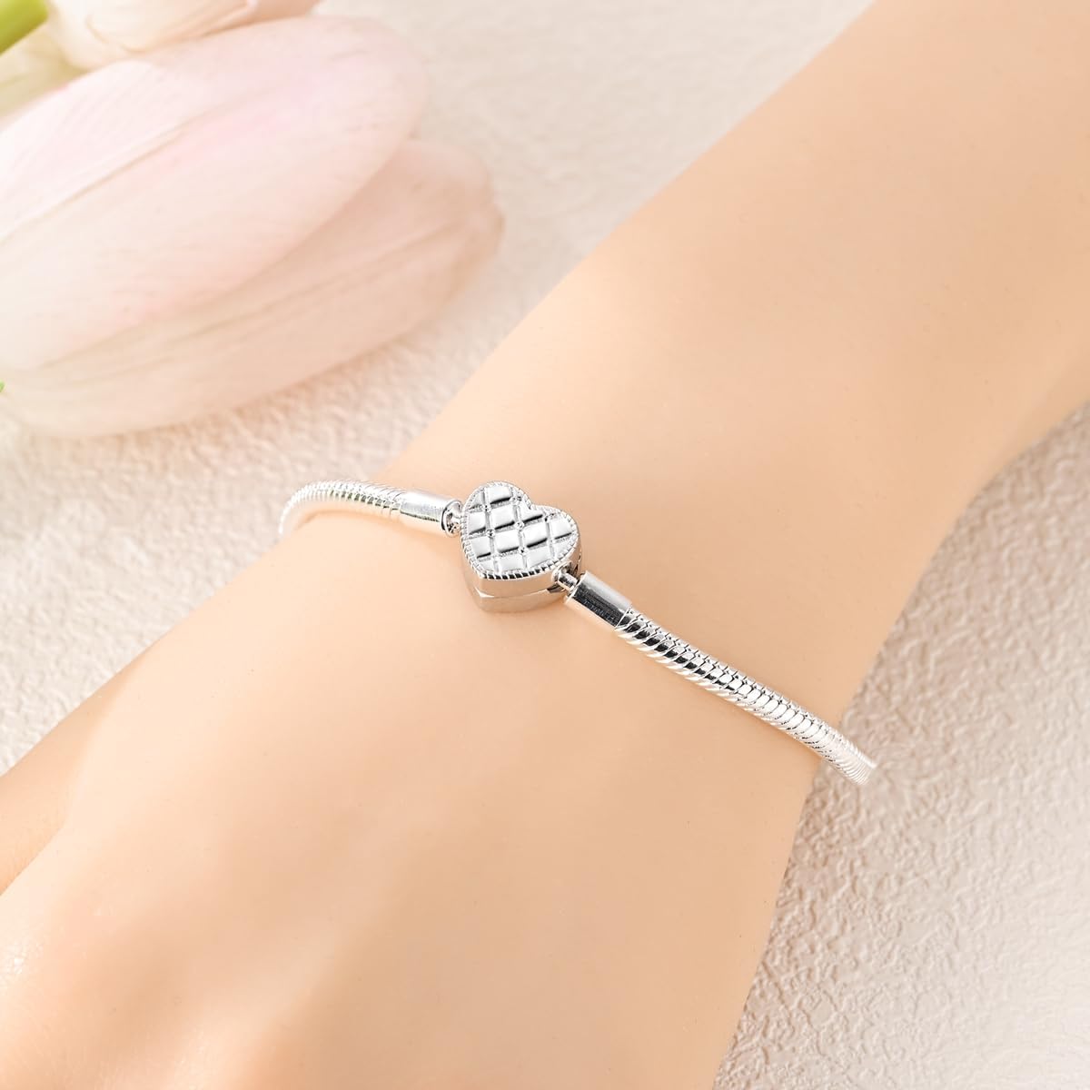 Thumbnail 4 de 925 Sterling Silber Charm-Armband für Frauen mit Herzverschluss – Schlangenkette für Pandora Charms