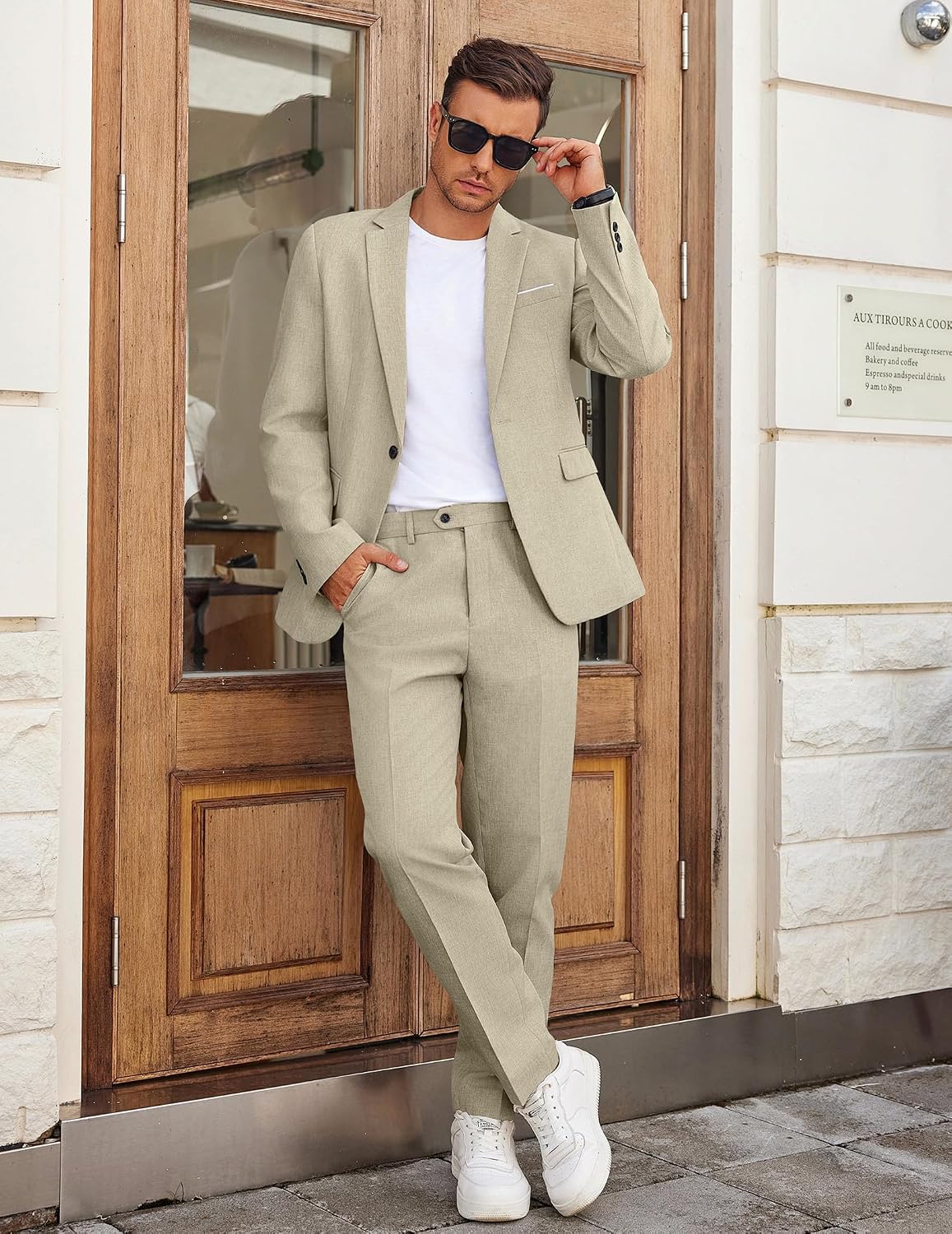 Detalle 2 de COOFANDY Men's Classic Fit 2-Piece Suit with One-Button Blazer and Textured Fabric