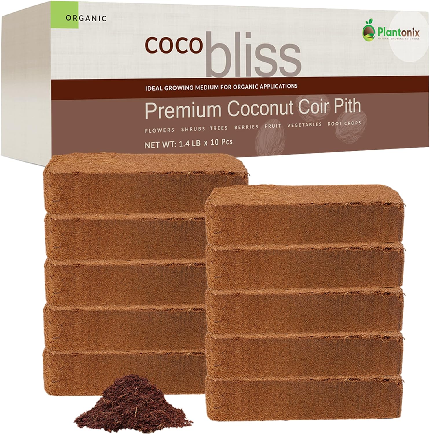 Detalle de Plantonix Coco Bliss Coco Coir Bricks, 650 g, 10-Pack, OMRI-Listed