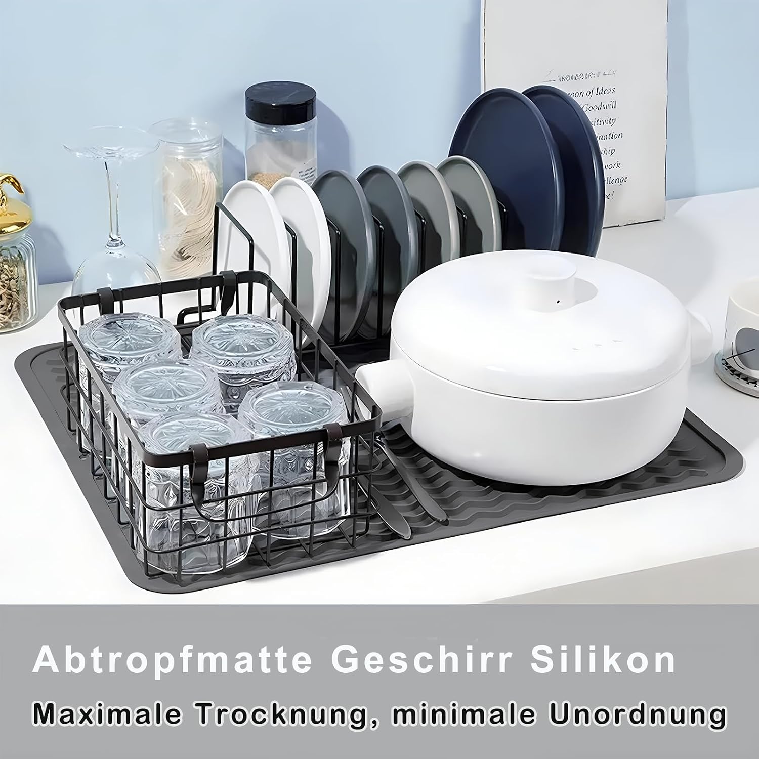 Thumbnail 1 de SOQKEEN Abtropfmatte für Geschirr 50 x 40 cm aus hitzebeständigem Silikon – rutschfest & faltbar