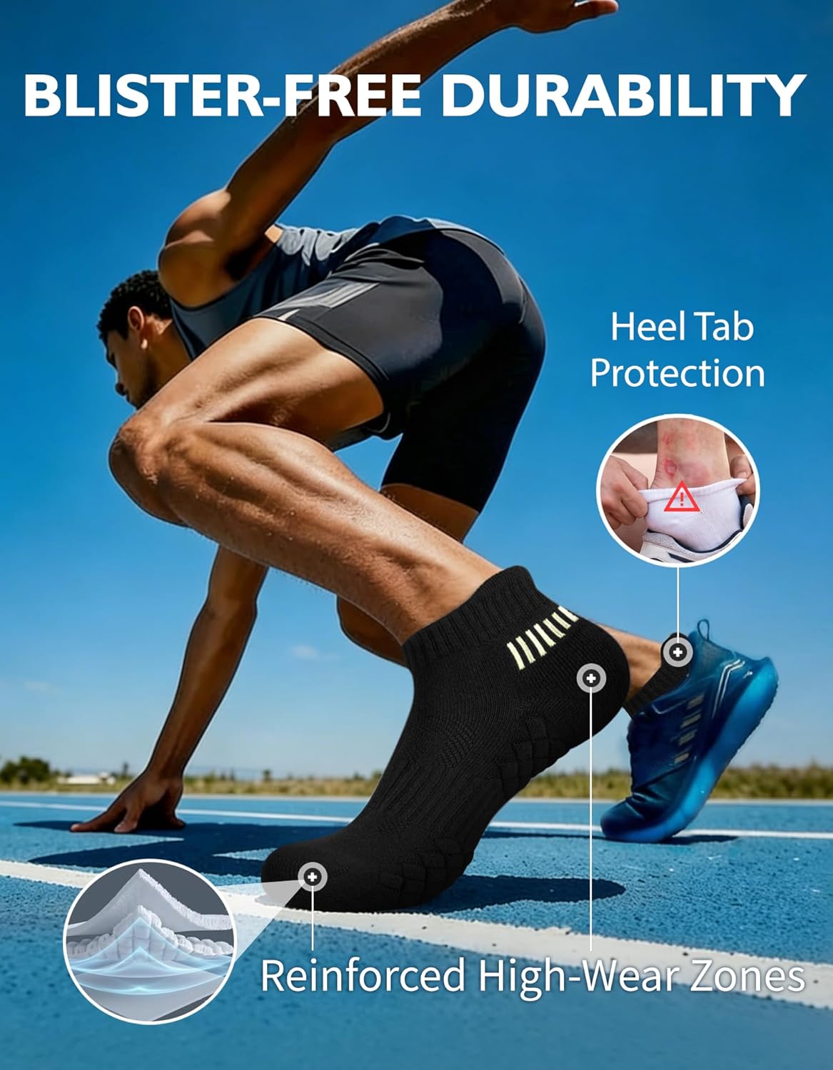 Thumbnail 4 de CLOSEMATE Calzini da corsa uomo in cotone (6 paia) con supporto arco e grip antiscivolo