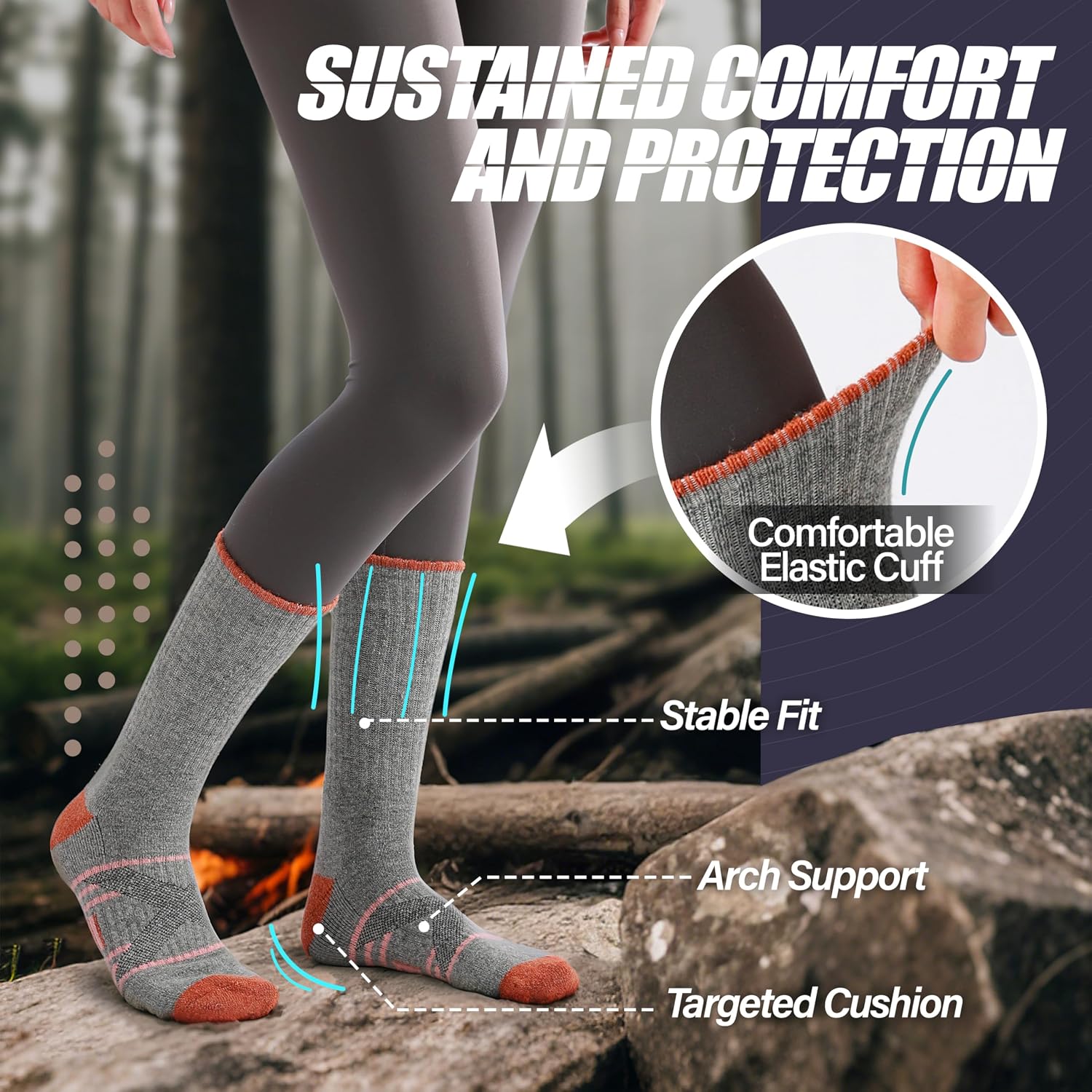 Detalle de ANTSANG Merino Wool Hiking Socks, 5-Pair Crew Boot Socks with Targeted Cushion