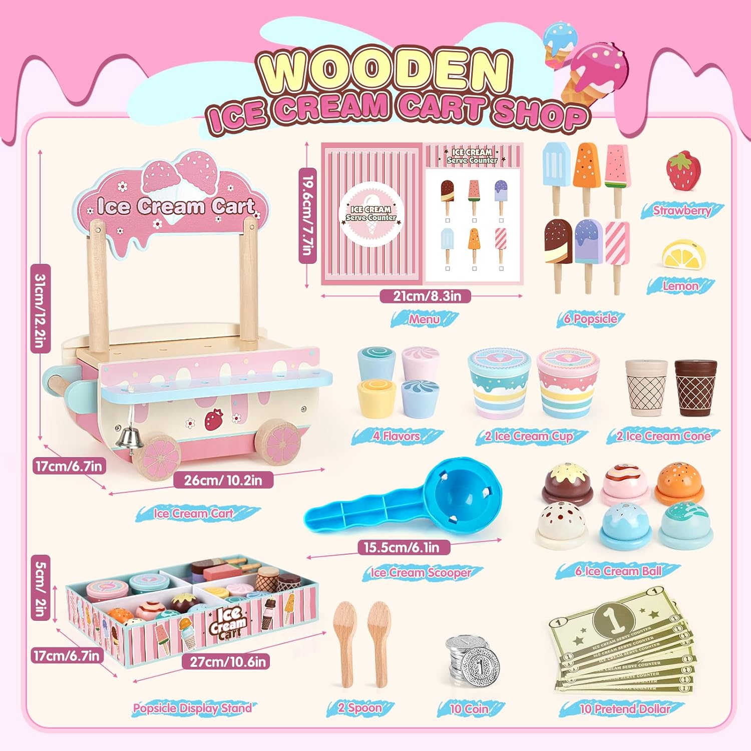 Detalle 2 de Dreamon Wooden Ice Cream Set 48 pcs 🍨
