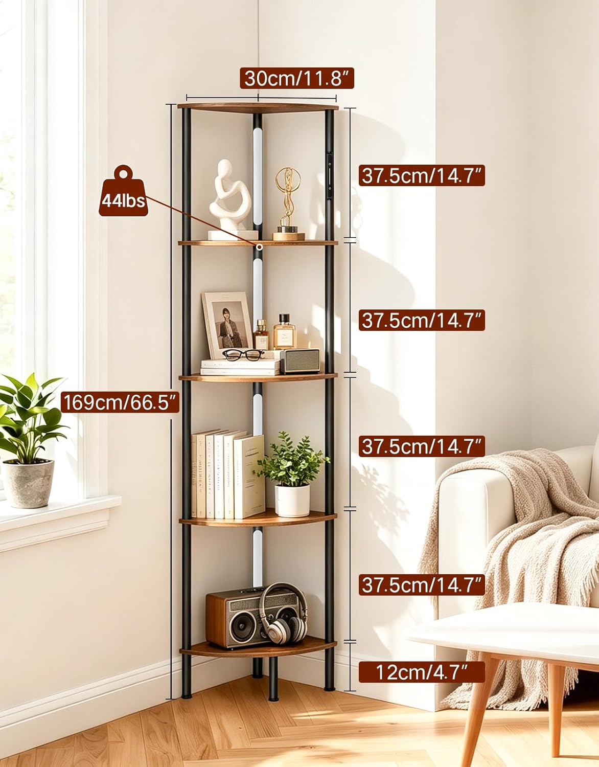 Thumbnail 6 de OUTONLIFE LED Floor Lamp with Shelves (Rustic Brown) – 3 Colour Temps, Touch & Remote