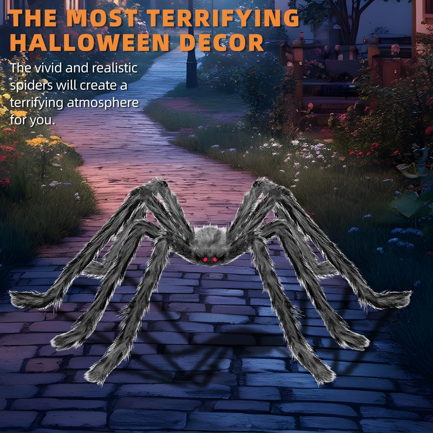 Detalle 2 de Kendane CA-64 78-Inch Giant Halloween Spider Decoration, Silver Resin