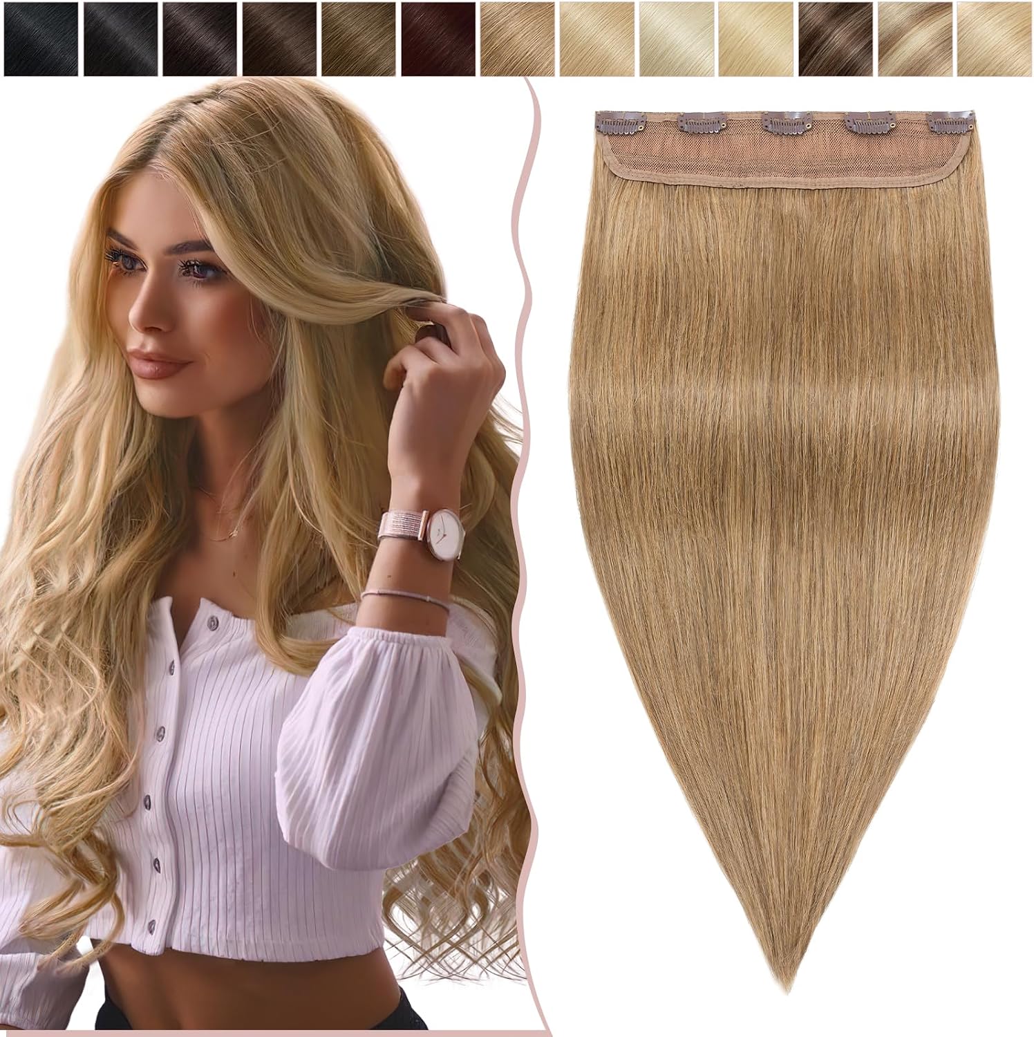 Detalle de SEGO Extension Clip per capelli Veri Folta, 1 ciocca lunga 40 cm in 100% Remy (biondo scuro #27)
