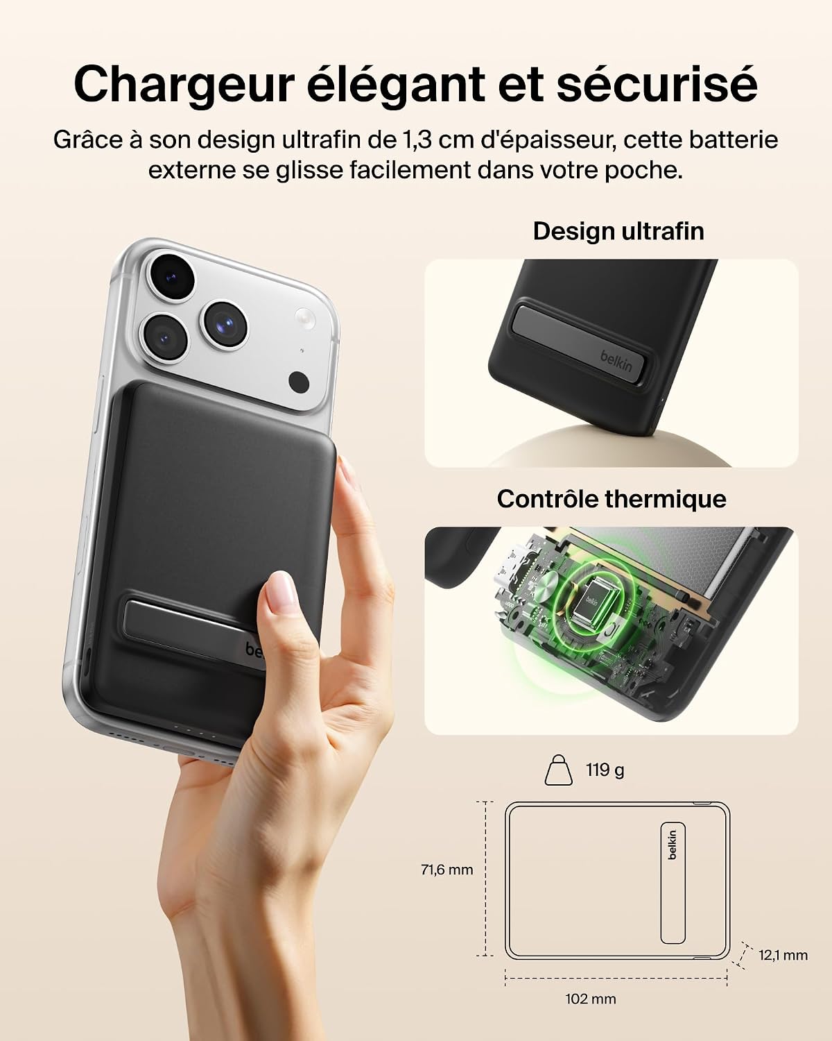 Thumbnail 1 de Belkin BoostCharge Batterie Externe Qi2 15 W – Chargeur portable magnétique 5 000 mAh