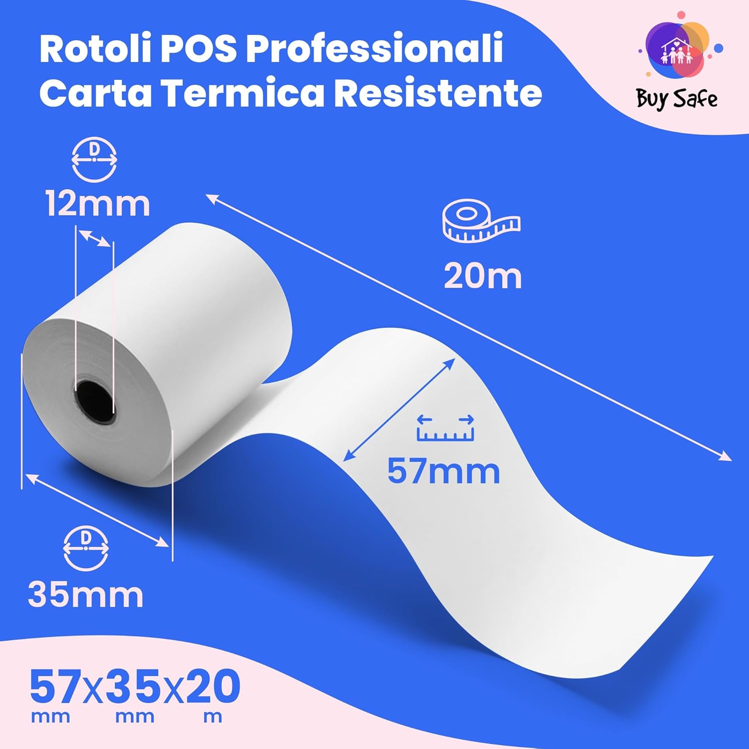 Thumbnail 5 de BUY SAFE 20 rotoli POS universali in carta termica 57 mm x 20 metri, BPA free (made in Italy)