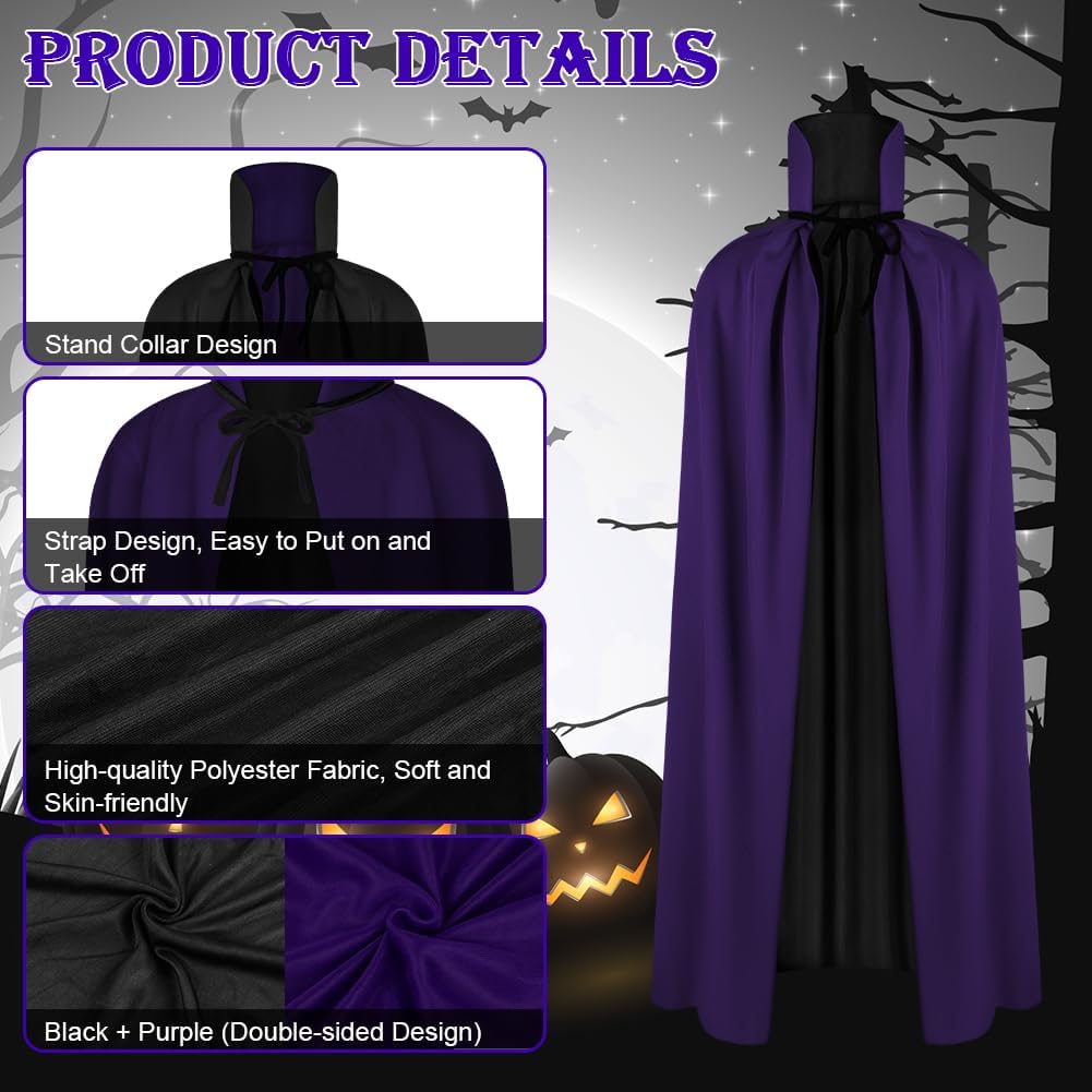 Detalle de AOOWU Mantello Vampiro Bambini doppio lato 90 cm, collo alto unisex per Halloween e cosplay