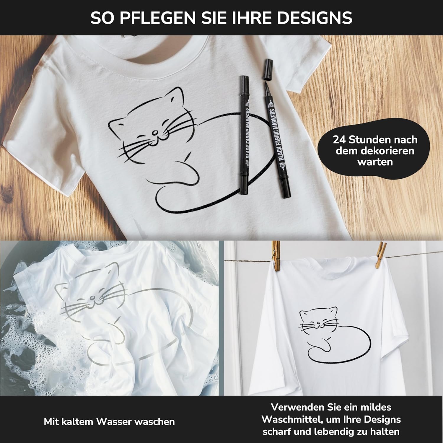 Thumbnail 5 de Zenacolor 5 Schwarze Textilfarbe Textilstifte