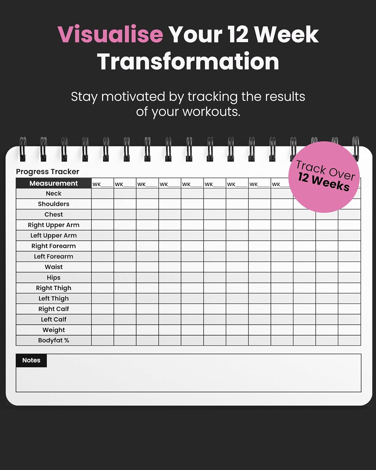 Detalle de theGymBook Gym Log Book – A5 Workout Journal (Pink) with 100 Pages