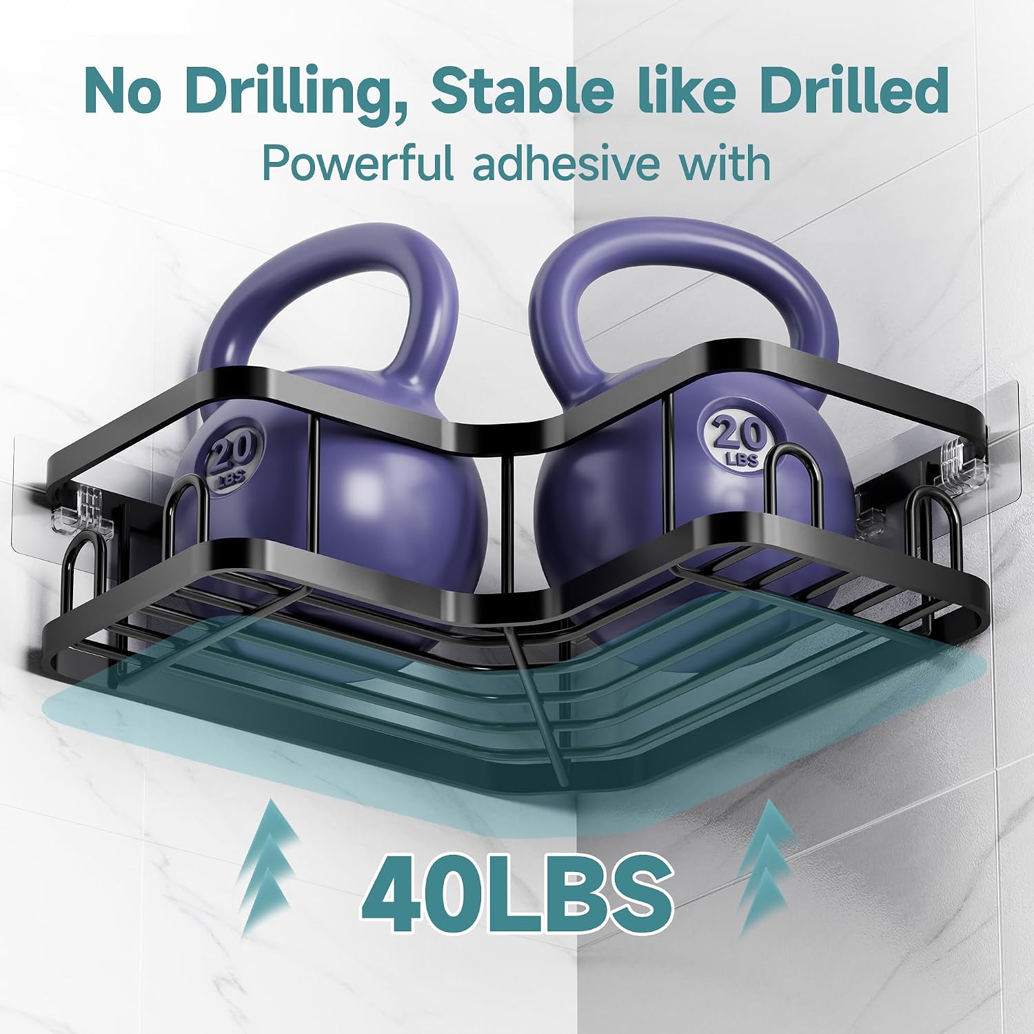 Detalle 2 de Veken 3-Pack Corner Shower Caddy, Rust-Resistant Metal, No-Drill Adhesive Shelves