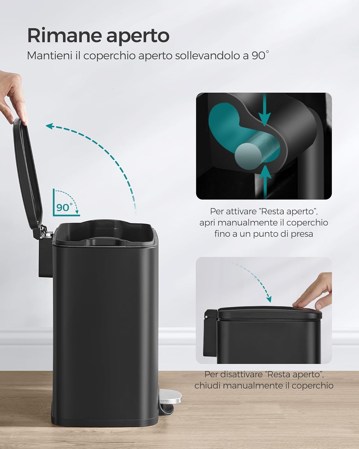 Detalle de SONGMICS LTB543B01 pattumiera da cucina da 20 L con coperchio a chiusura morbida