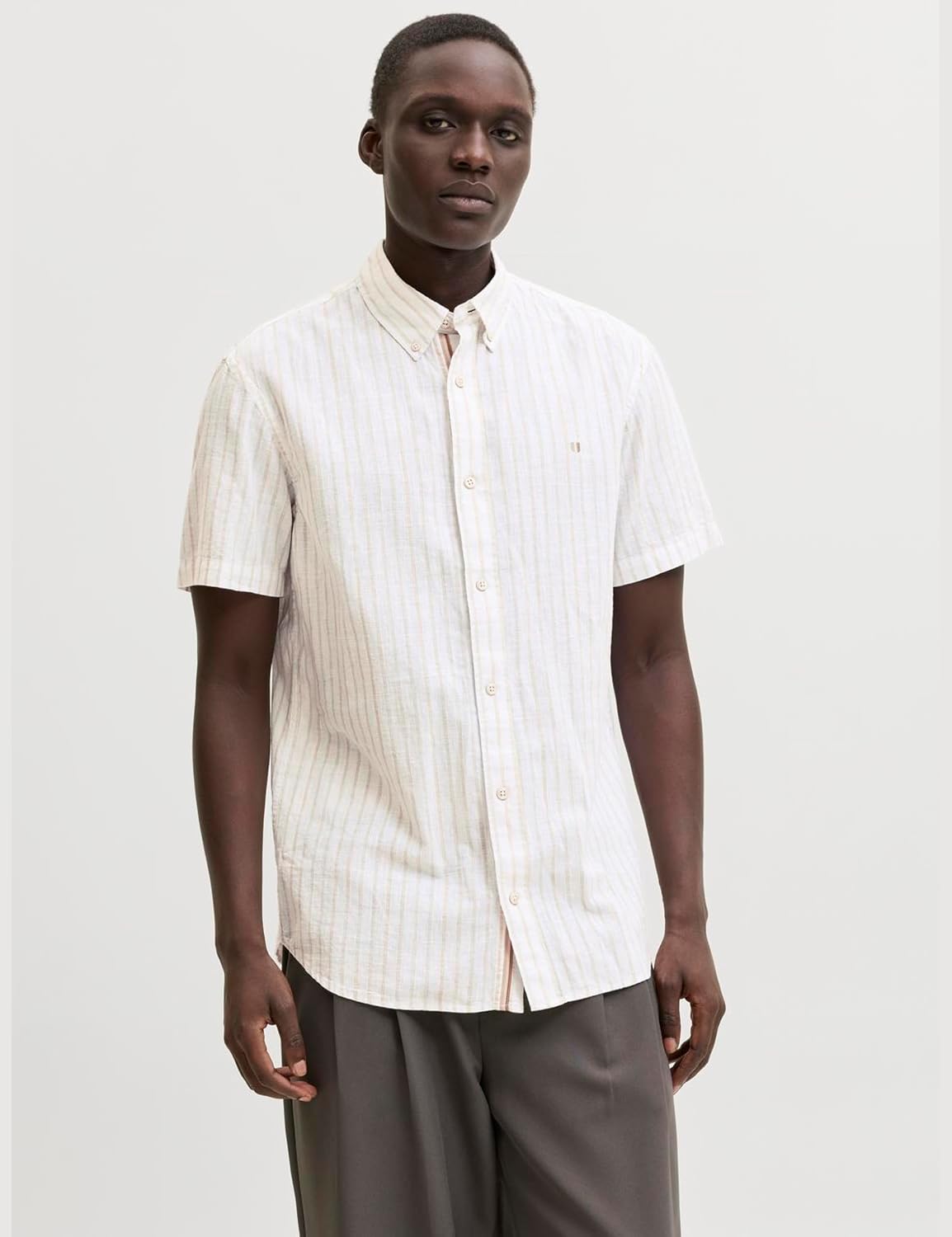 Detalle de Jack & Jones Jprblusummer Lin. Bl. Shield SS Shirt SN Uomo – Camicia a righe premium
