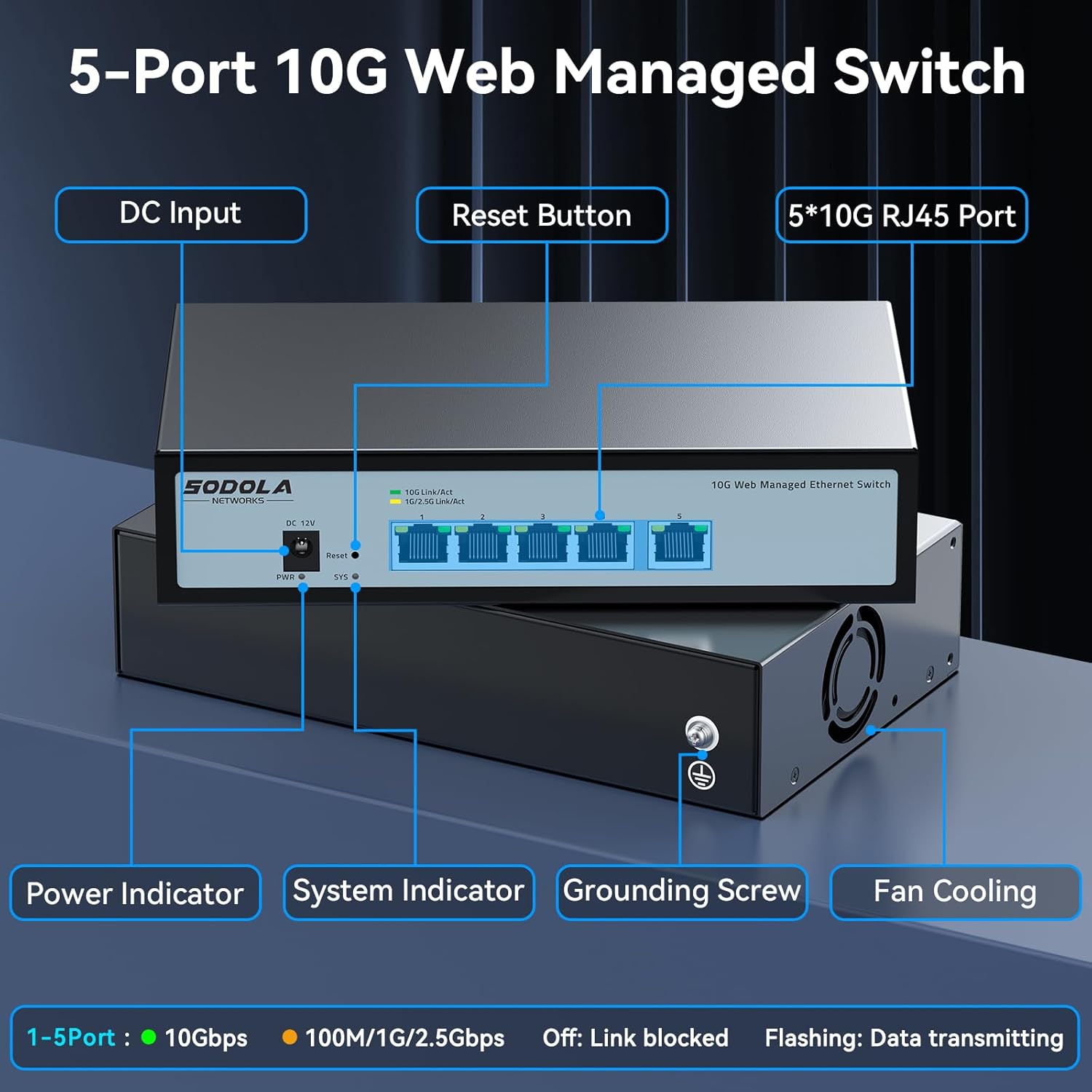 Thumbnail 1 de SODOLA 5-Port 10Gbit Web Managed Switch – 5×10GBase-T, LACP, QoS, VLAN & IGMP