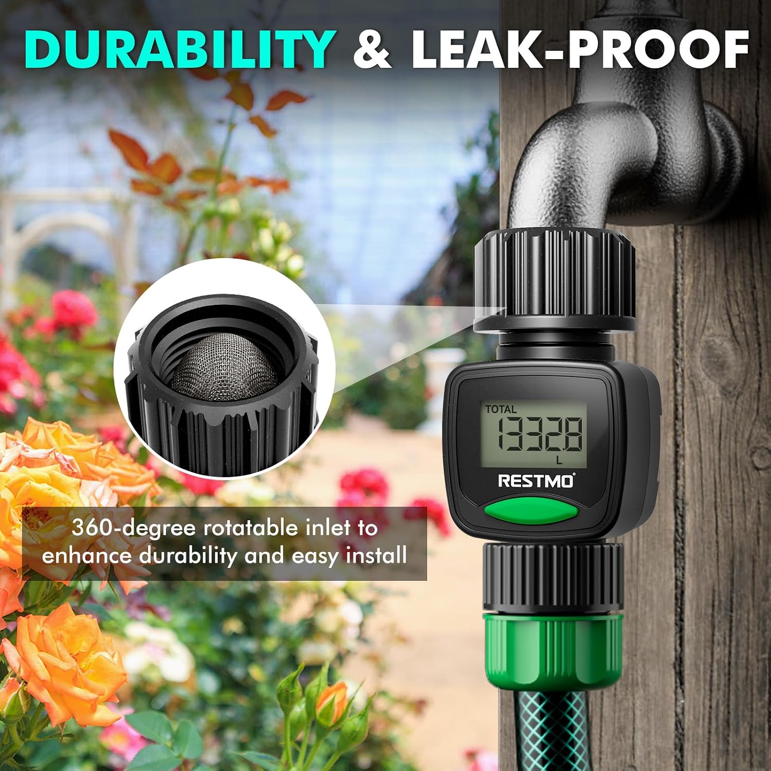 Detalle 2 de RESTMO O-WM-4-BK Water Flow Meter with LCD and 4 Measurement Modes
