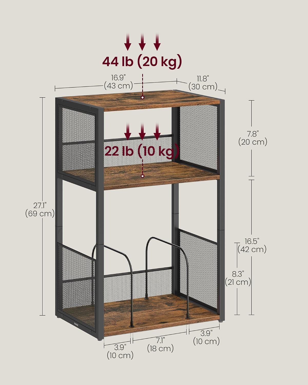 Thumbnail 2 de VASAGLE DACEY Collection LET275K01 Record Player Stand, 3-Tier Rustic Brown
