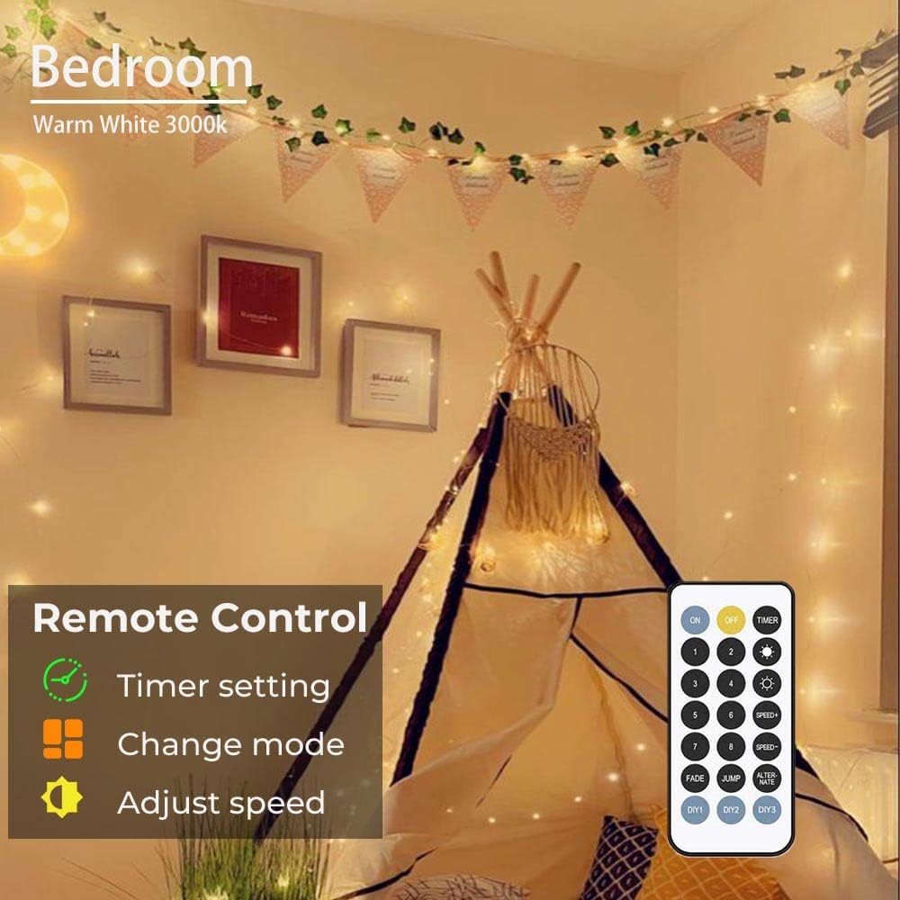 Detalle de FULEN 33ft Fairy Lights, 100 Warm White LEDs, USB Powered
