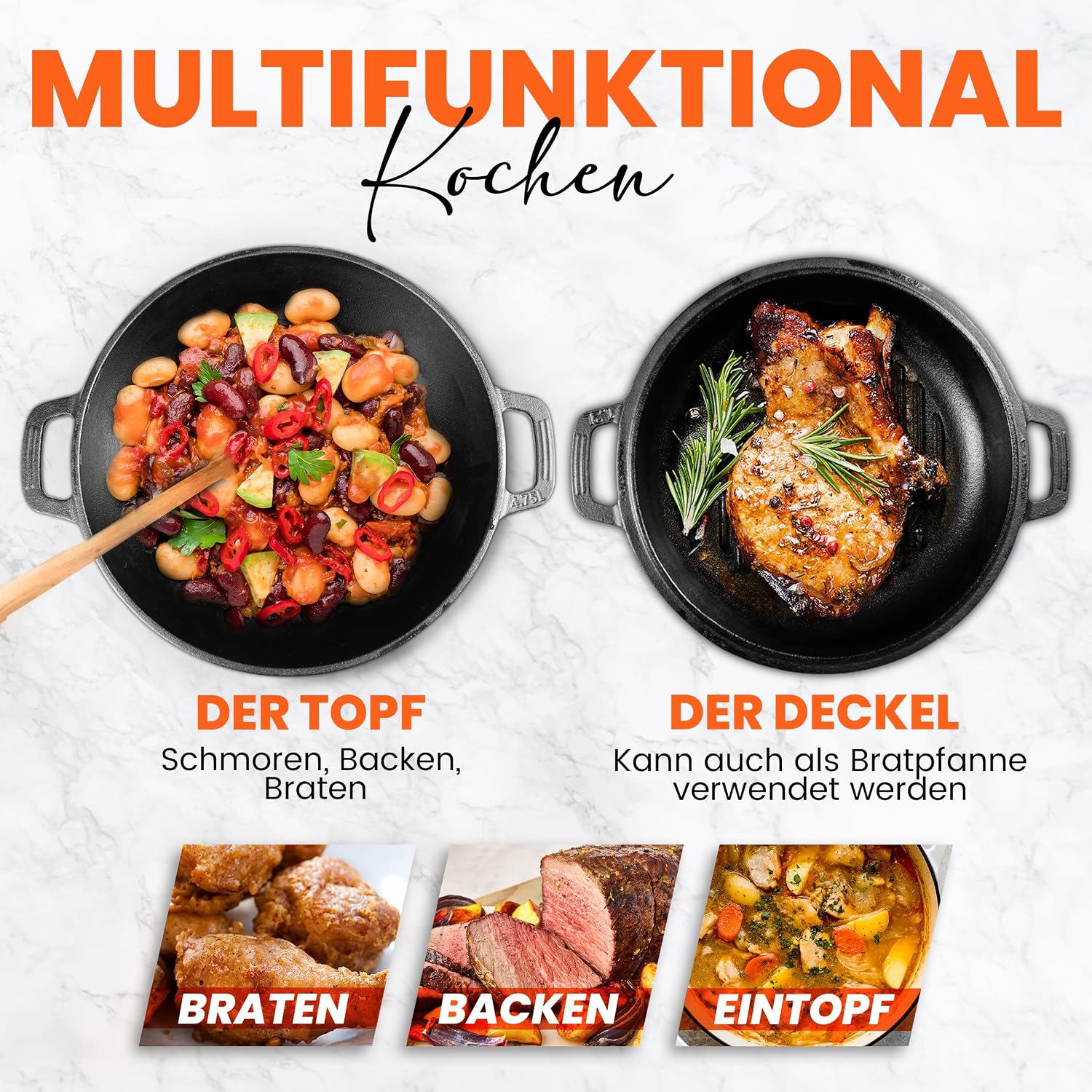 Detalle 2 de KICHLY Dutch Oven 4,7 Liter aus Gusseisen