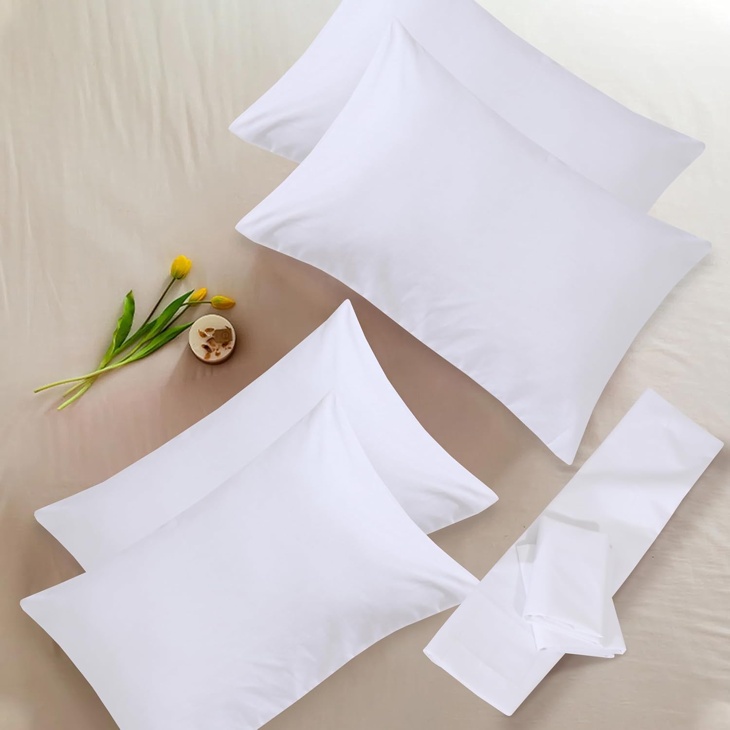 Detalle de NAFAY LIVING White Cotton Pillow Cases (4 Pack) – 300 Thread Count, 50 x 75 cm