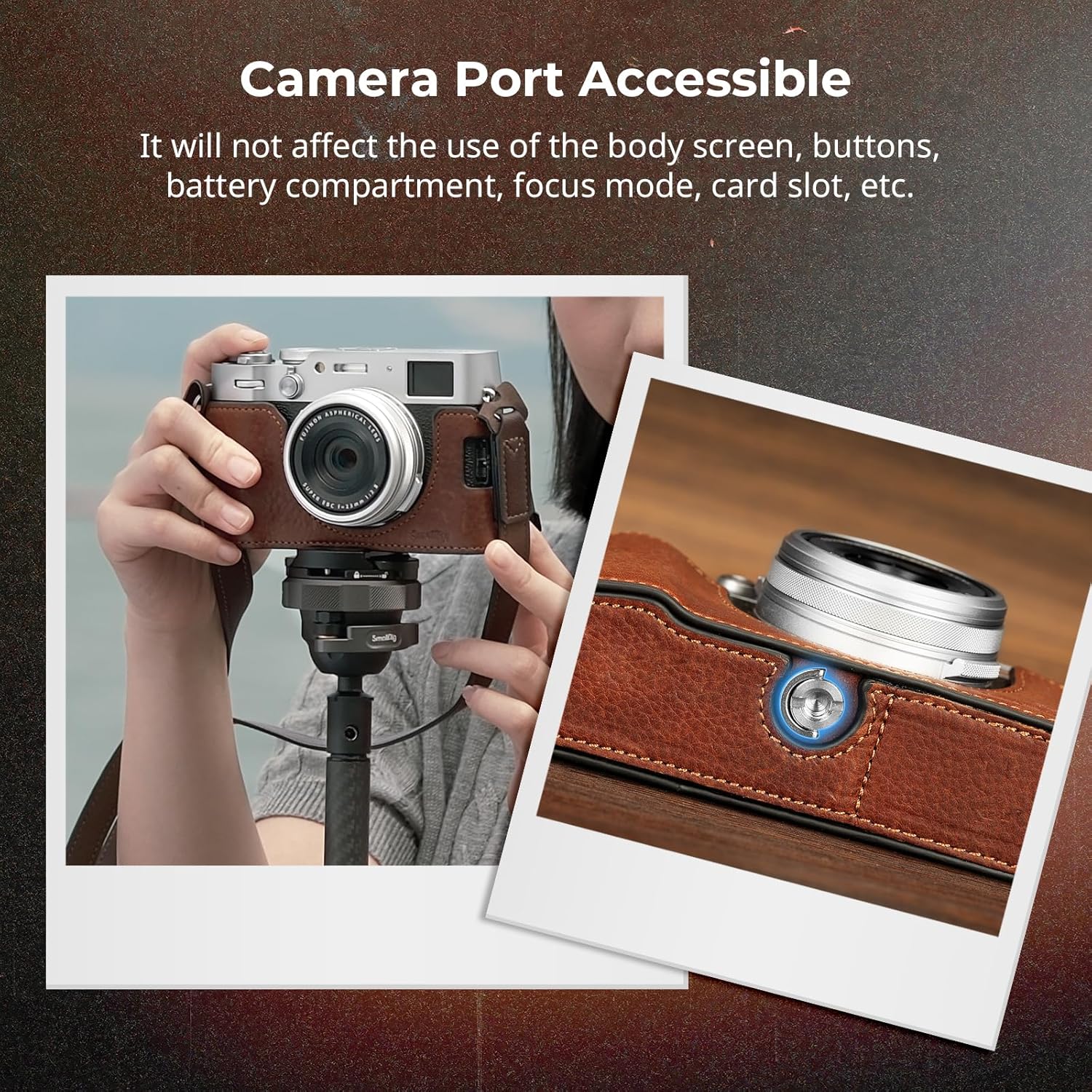 Thumbnail 3 de SmallRig X100VI Half Leather Case Kit (Brown) with Shoulder Strap, Aluminium Alloy Frame – 4699