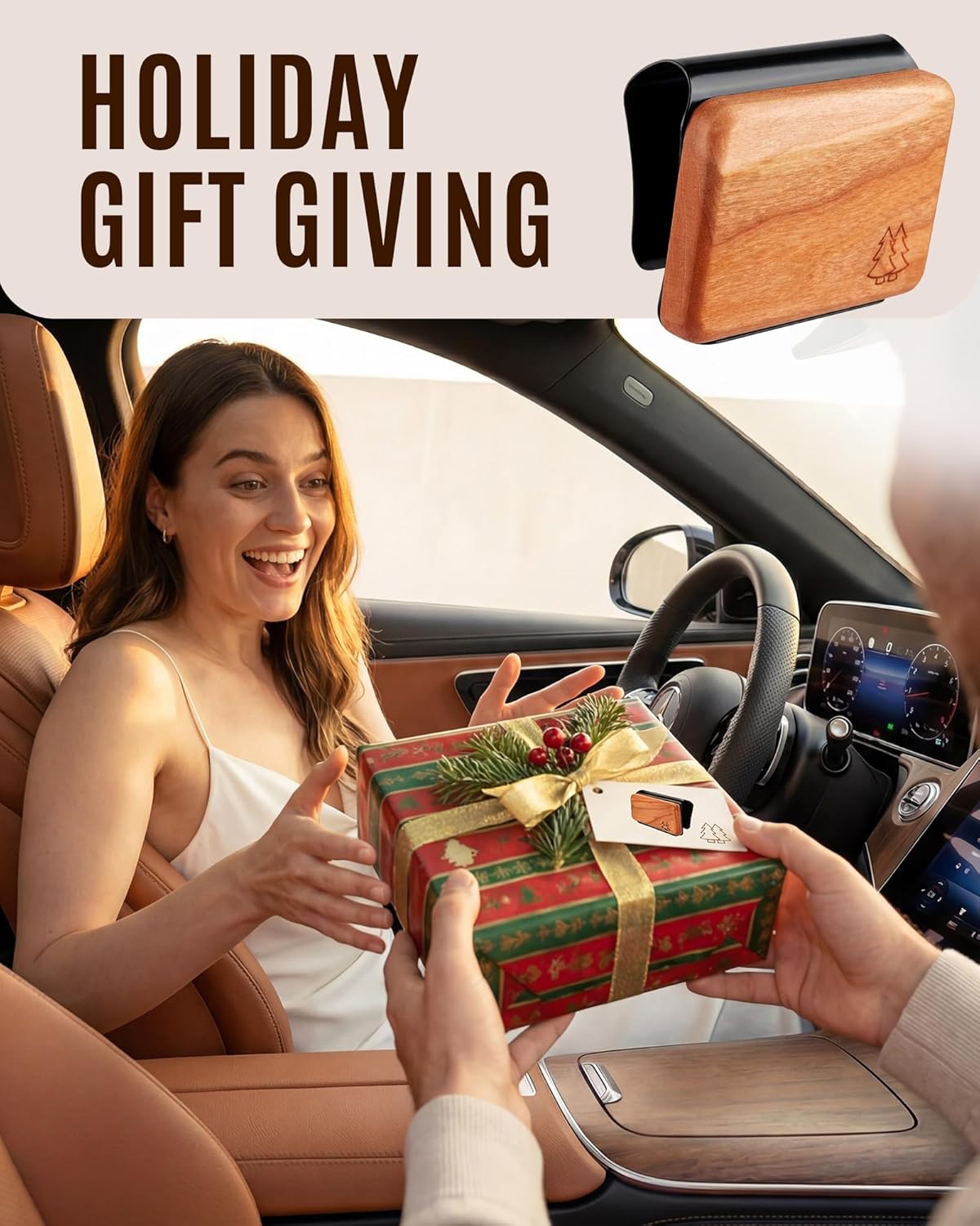 Thumbnail 6 de Natural Wooden Car Air Freshener Visor Clip (Teak/Coconut/Amber) with Refillable Wood Chips
