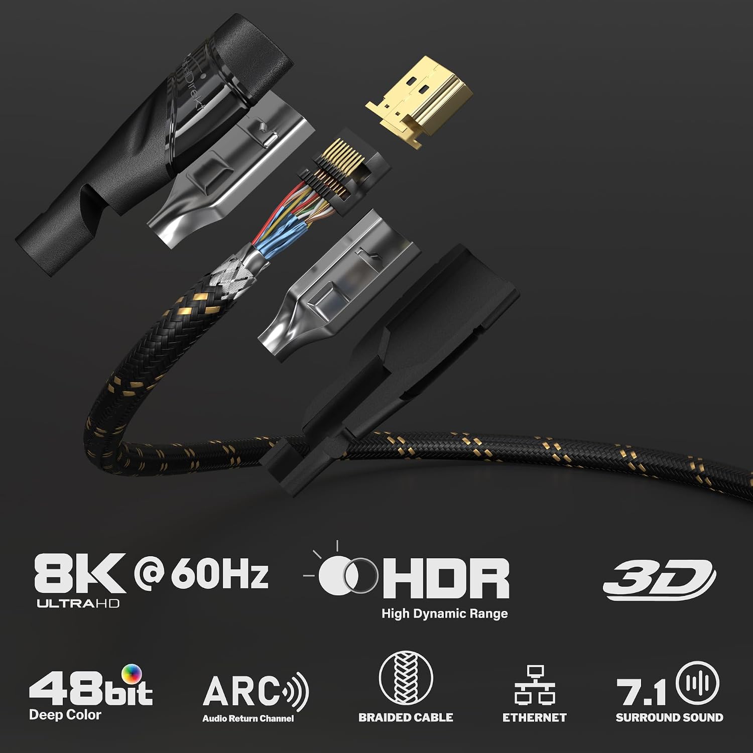 Detalle de KabelDirekt HDMI-Kabel 8K/4K, 3 m – In Deutschland entwickelt, bruchfeste Nylon-Ummantelung