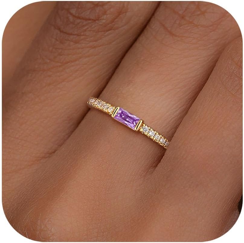 Detalle de ZOERAY Damenring vergoldet 18K mit Zirkonia, wasserdicht und stapelbar – Geburtsstein Aquamarin, Citrin oder Peridot