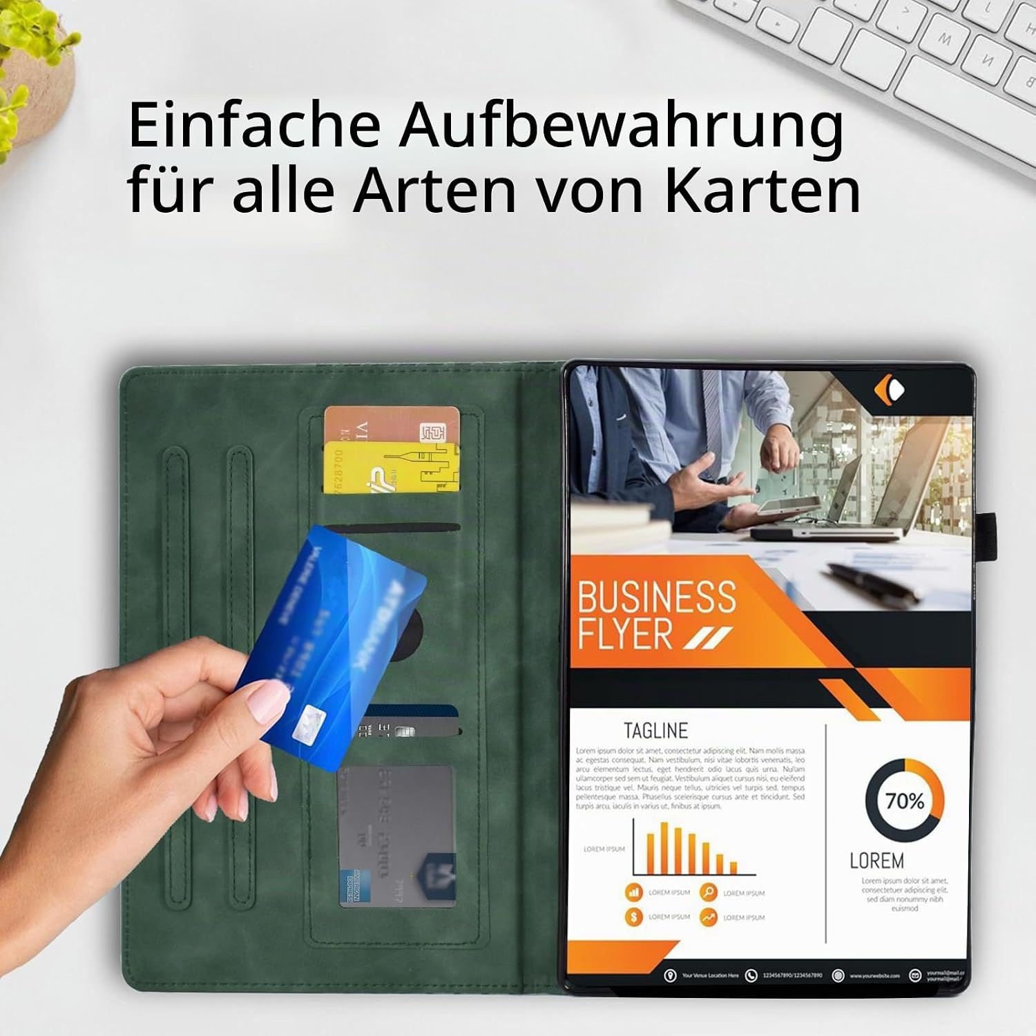 Detalle de Hülle für 7.9-Zoll iPad Mini 5/4/3/2 – Premium PU-Lederhülle mit Sleep/Awake, Stifthalter und Kartenfach (Dunkelgrün)