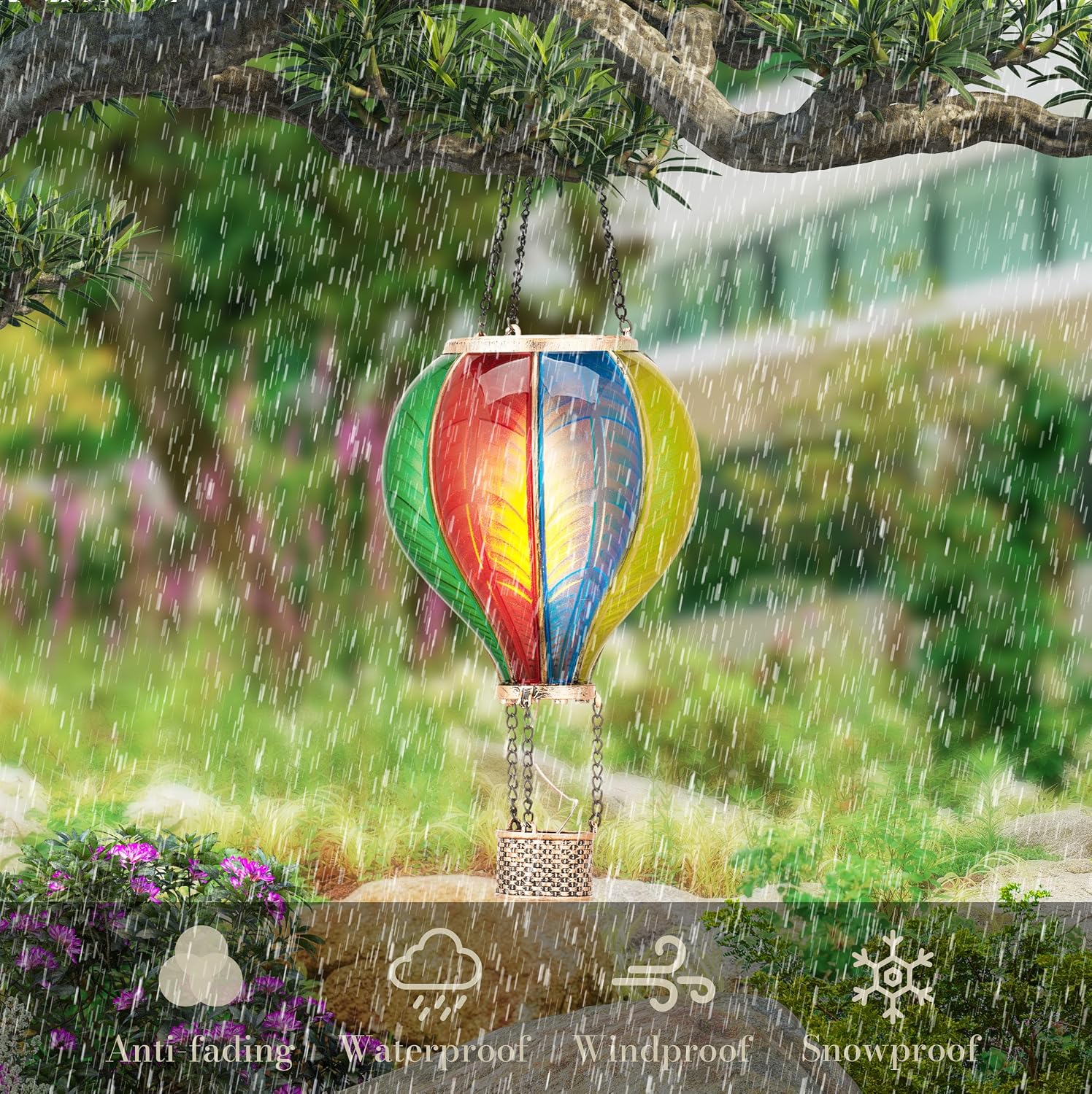 Detalle de TERESA'S COLLECTIONS Garden Ornaments Outdoor, 45cm Realistic Flame Solar Balloon Lantern